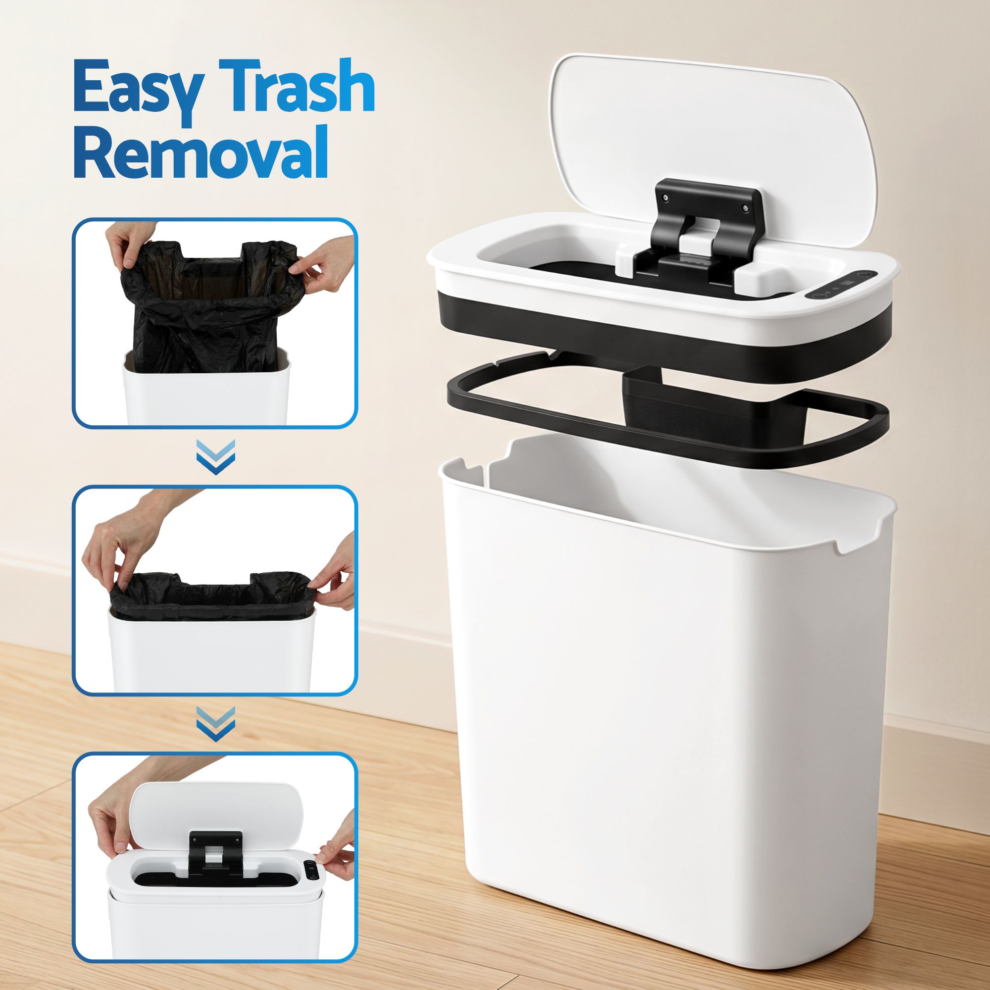 Devanti Automatic Trash Bin 2PCS with Lid 11L Motion Sensor Kitchen Bin Touchless Garbage Can Modern White Plastic Slim Rubbish Bin with Liner Holder for Kitchen, Home, Office - Image 5