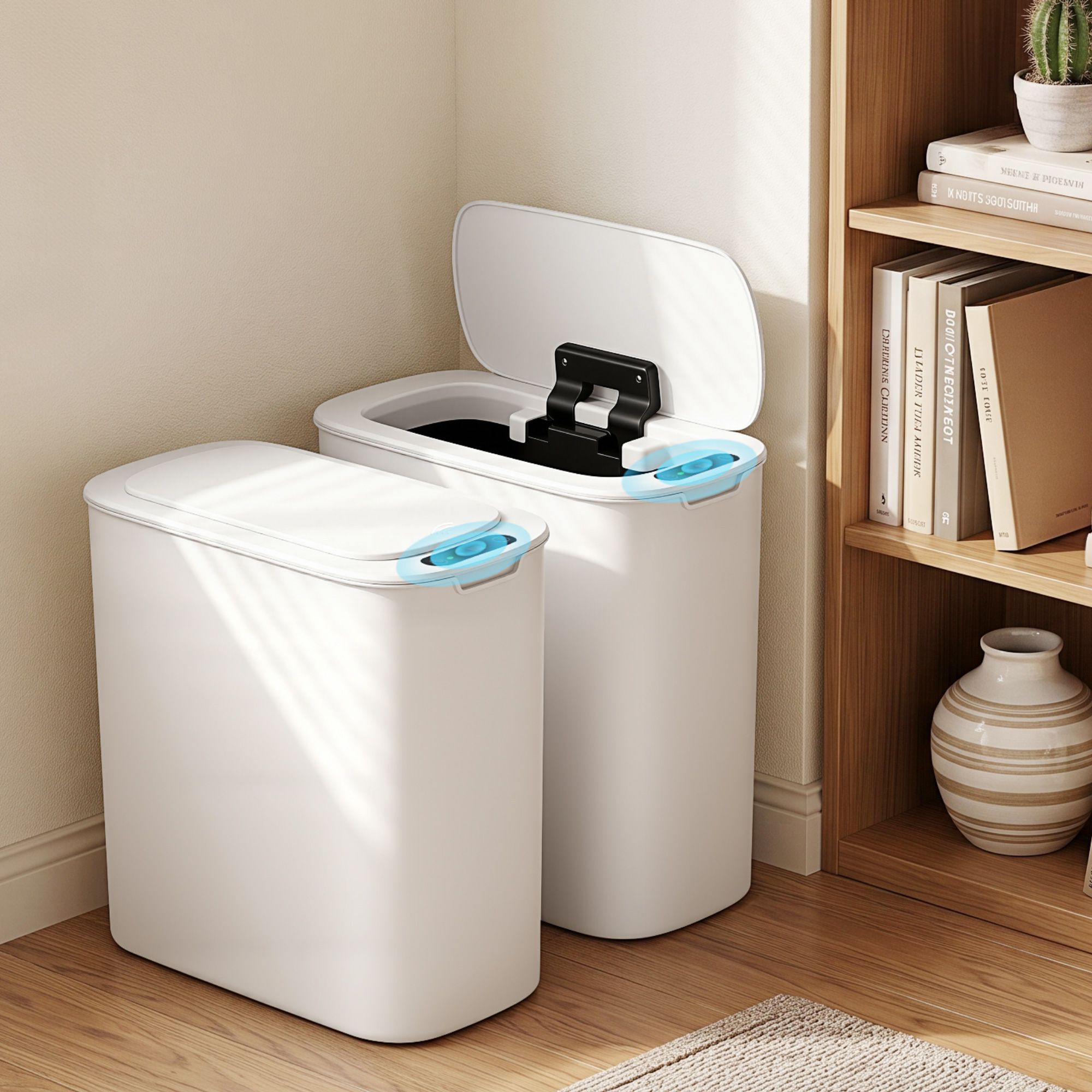 Devanti Automatic Trash Bin 2PCS with Lid 11L Motion Sensor Kitchen Bin Touchless Garbage Can Modern White Plastic Slim Rubbish Bin with Liner Holder for Kitchen, Home, Office - Image 8