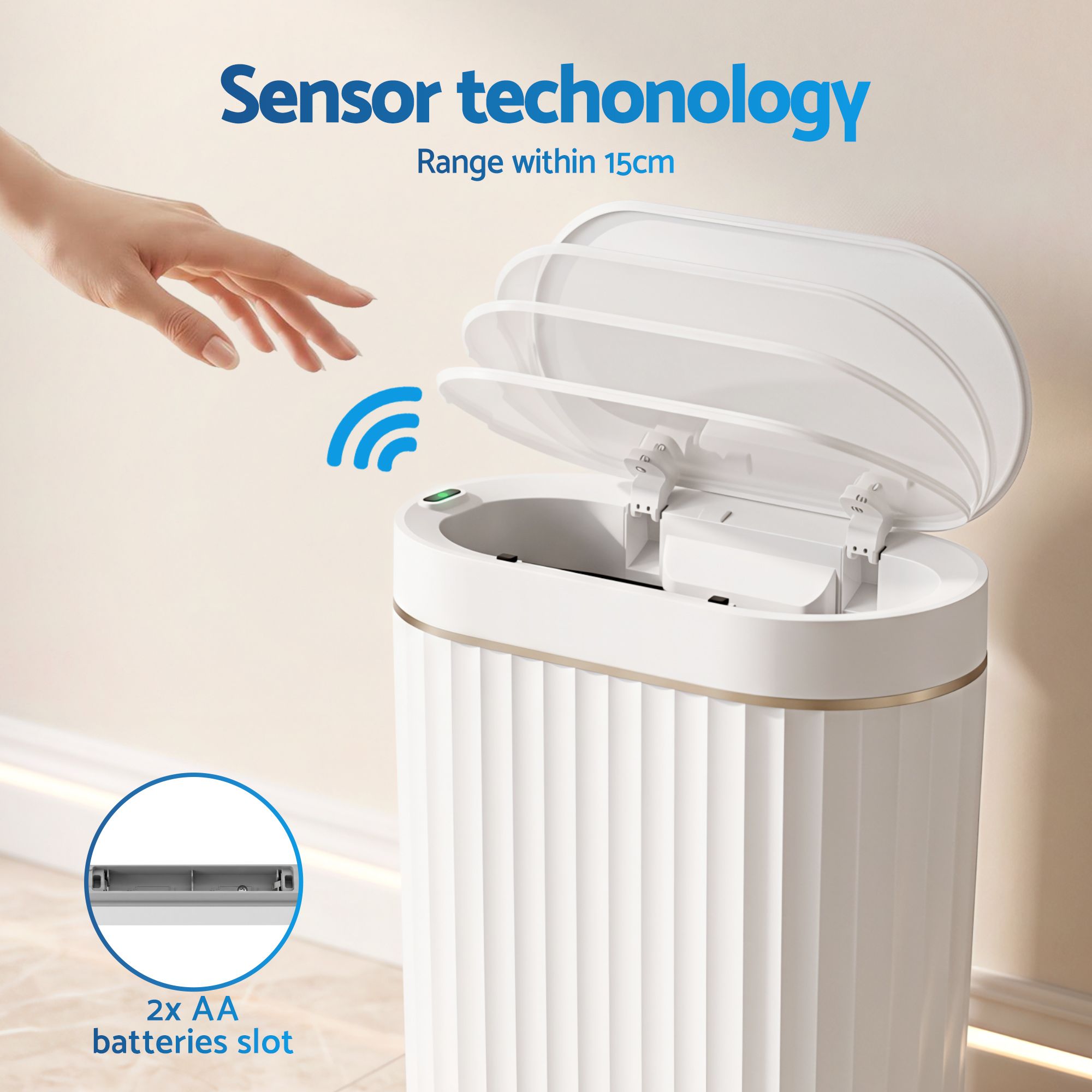 Devanti Sensor Bins 7L Motion Sensor Trash Can Slim Touchless Automatic Waste Bin White - Image 4