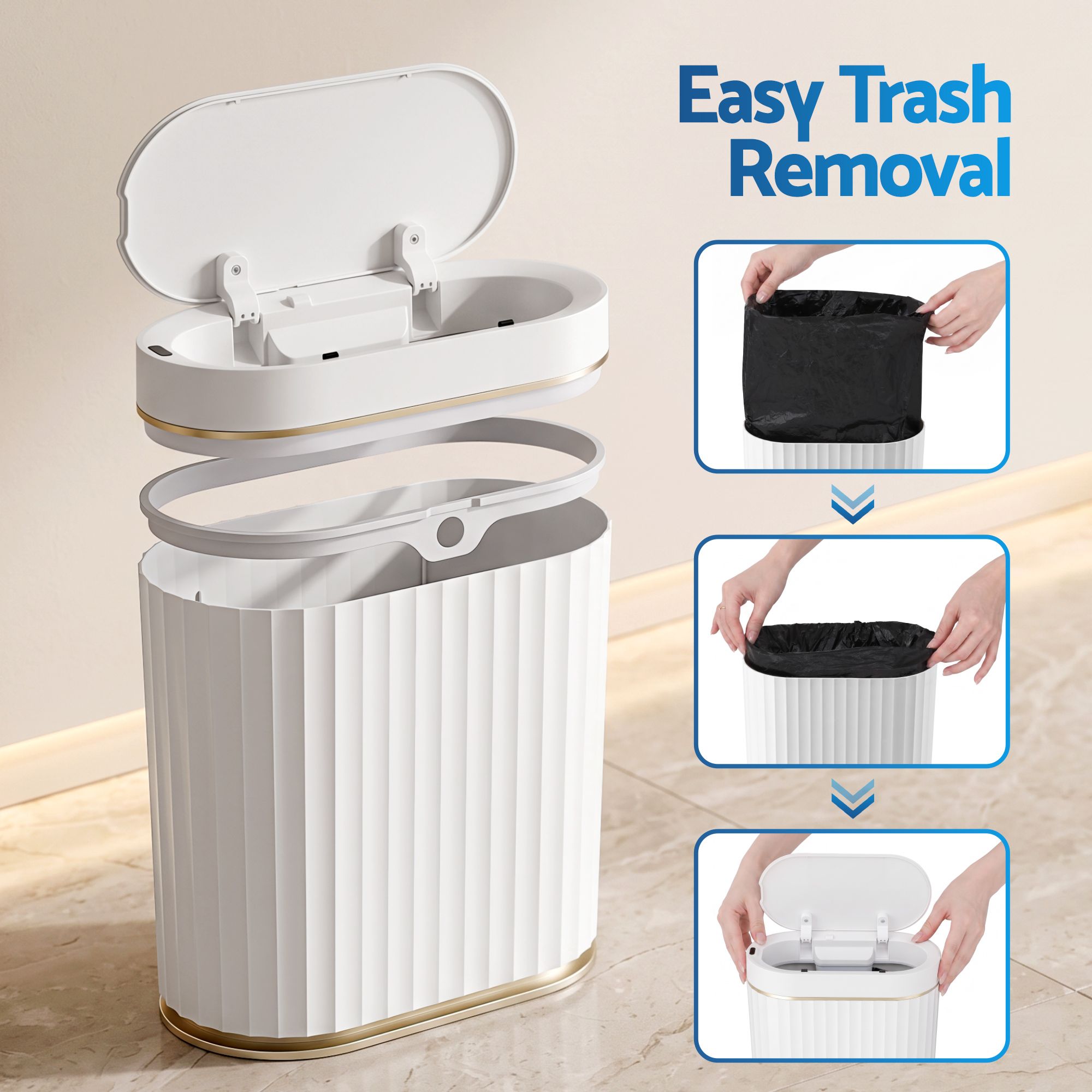 Devanti Sensor Bins 7L Motion Sensor Trash Can Slim Touchless Automatic Waste Bin White - Image 5