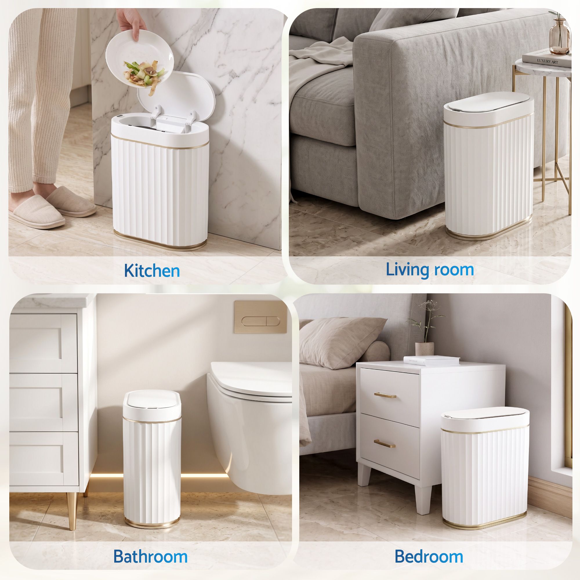 Devanti Sensor Bins 7L Motion Sensor Trash Can Slim Touchless Automatic Waste Bin White - Image 7