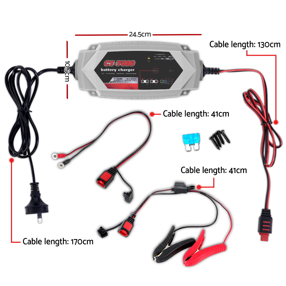 12V Automotive Car Battery Charger 24V 7Amp Vehicle Truck Chargers AGM - Image 2