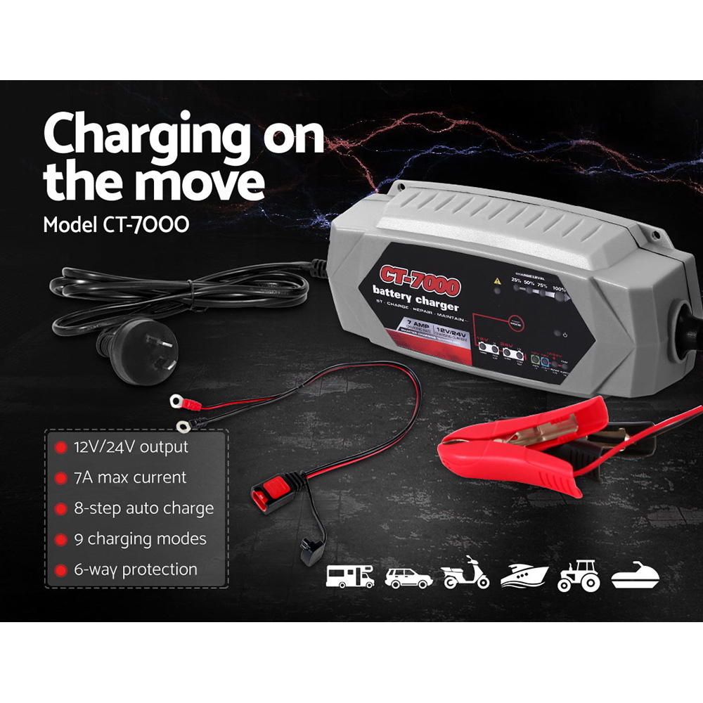 12V Automotive Car Battery Charger 24V 7Amp Vehicle Truck Chargers AGM - Image 3
