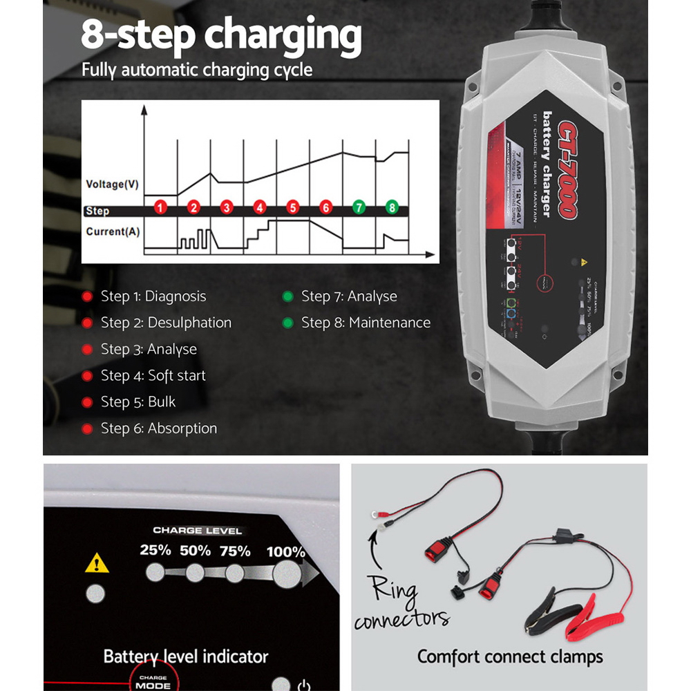 12V Automotive Car Battery Charger 24V 7Amp Vehicle Truck Chargers AGM - Image 5