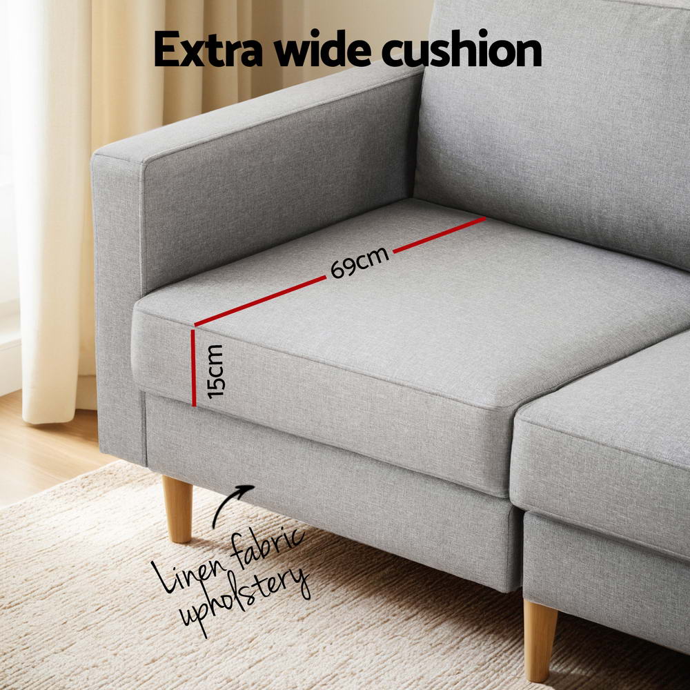 Artiss 3 Seater Sofa 225cm Linen Fabric Grey - Image 5