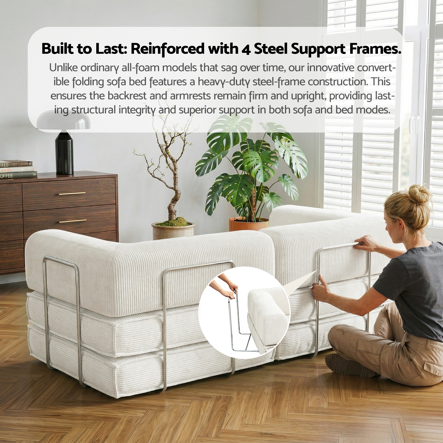 Artiss Convertible Folding Sofa Bed Beign - Image 8