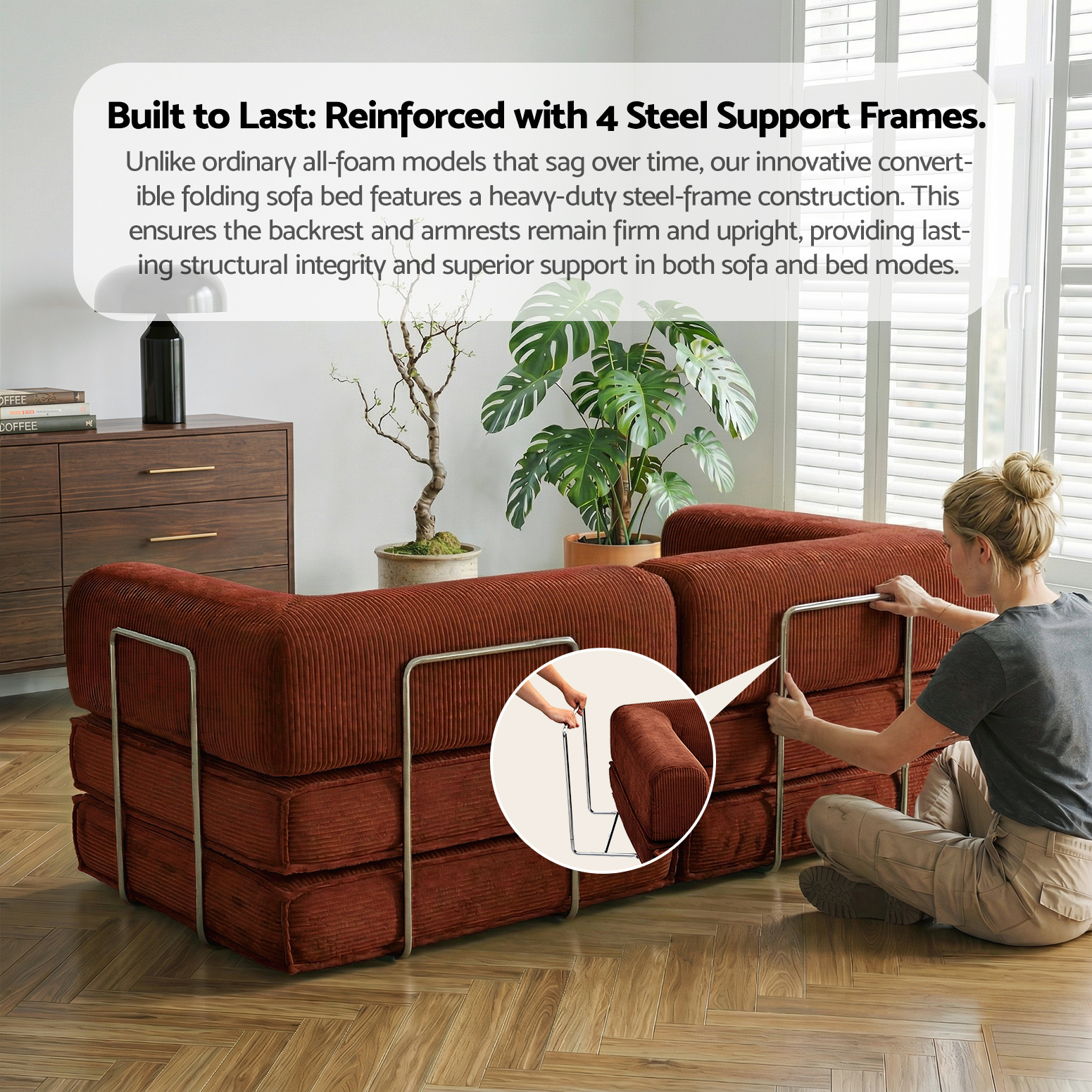 Artiss Convertible Folding Sofa Bed Orange - Image 8
