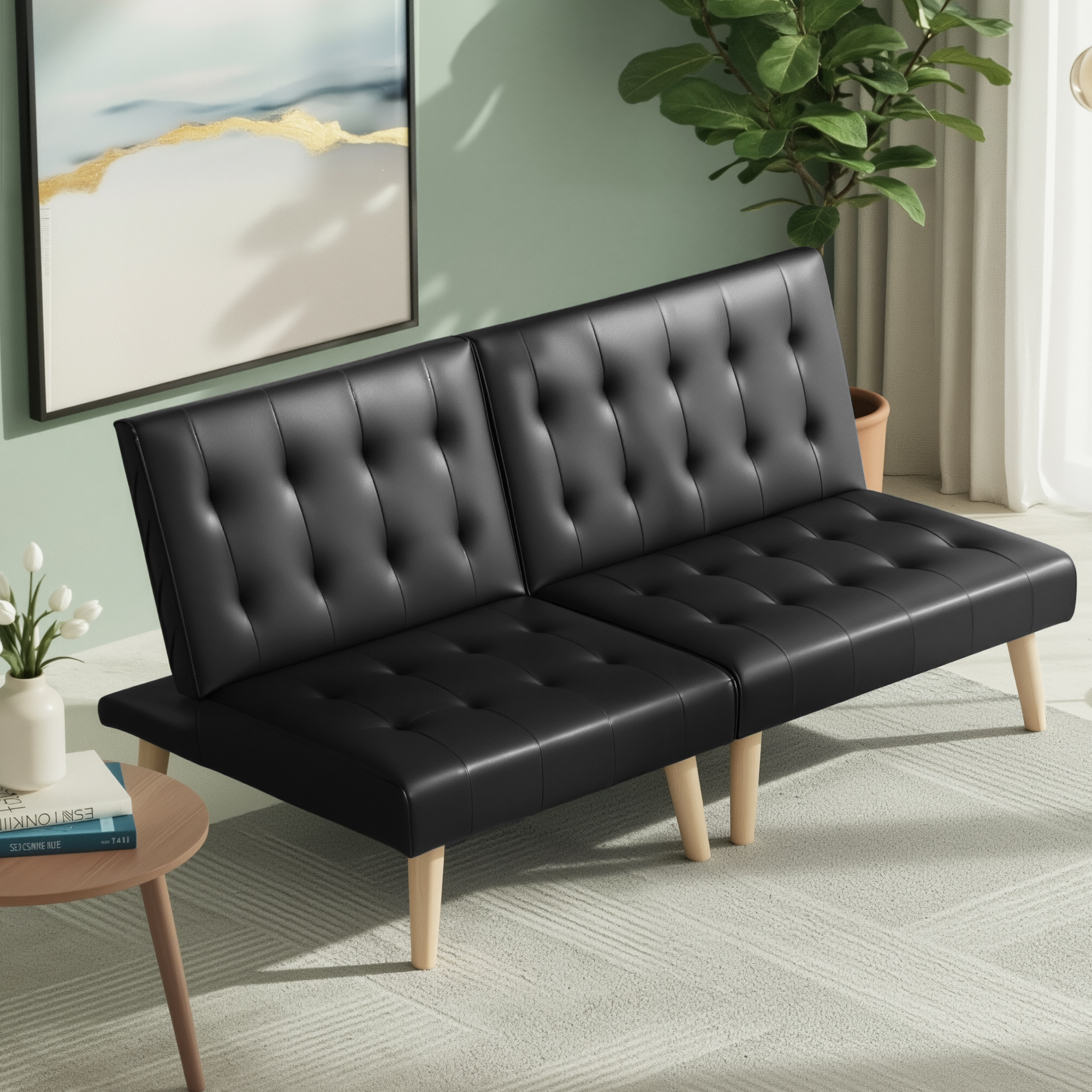 Artiss Sofa Bed Couch 2 Seater Lounge Fabric Black - Image 1