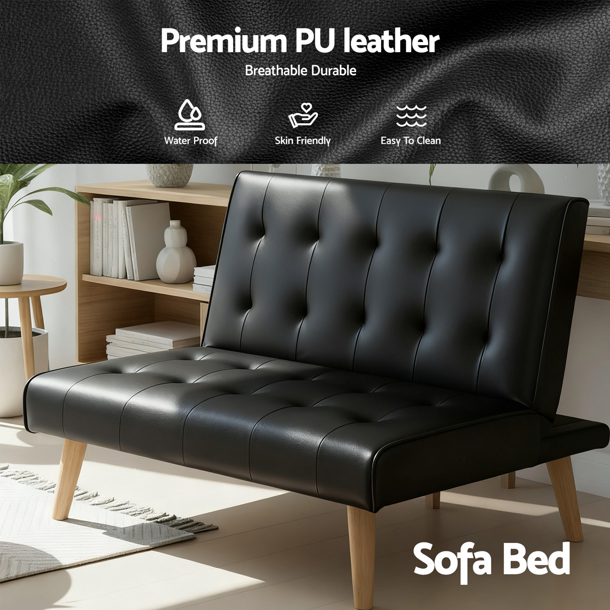 Artiss Sofa Bed Couch 2 Seater Lounge Fabric Black - Image 8