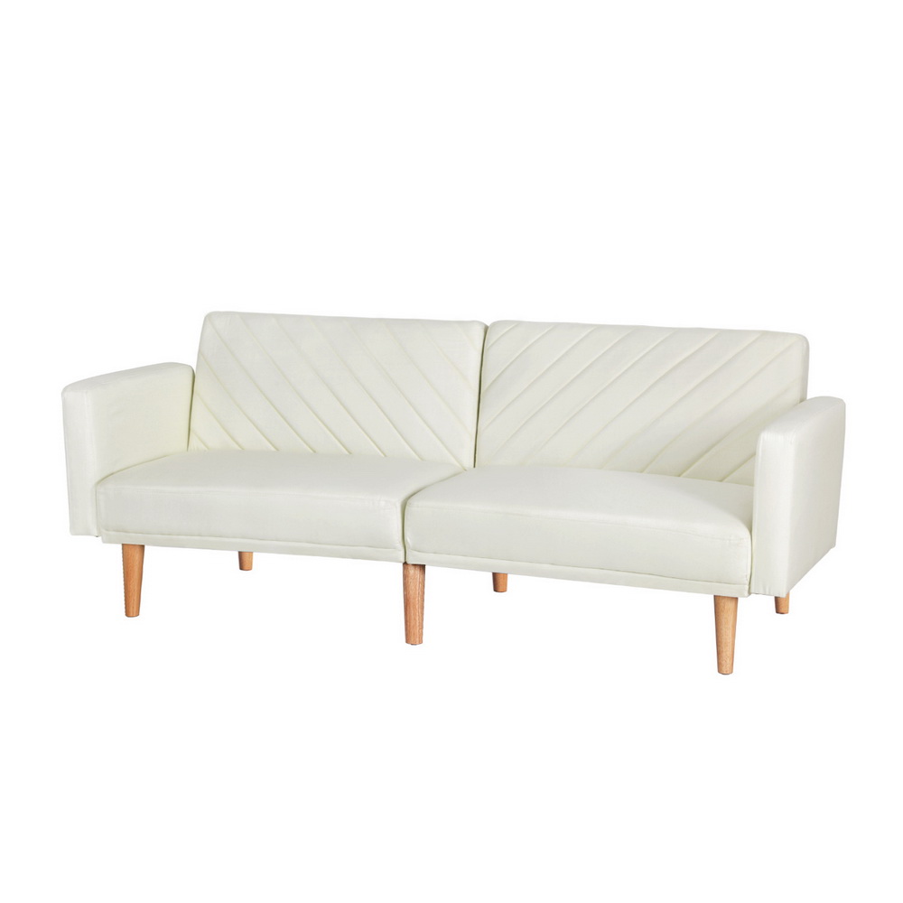 Artiss Sofa Bed Convertible Lounge 3 Seater Futon Couch Recliner Fabric Beige - Image 1
