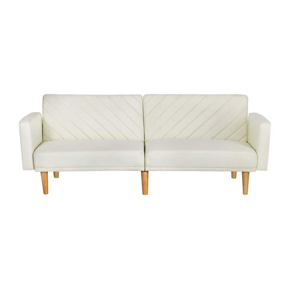 Artiss Sofa Bed Convertible Lounge 3 Seater Futon Couch Recliner Fabric Beige - Image 3