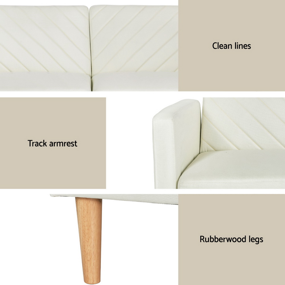 Artiss Sofa Bed Convertible Lounge 3 Seater Futon Couch Recliner Fabric Beige - Image 6