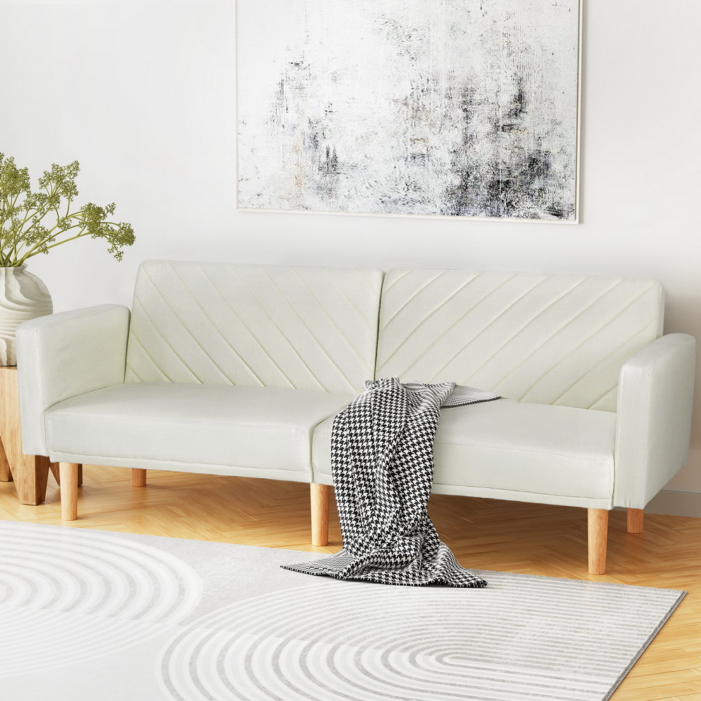 Artiss Sofa Bed Convertible Lounge 3 Seater Futon Couch Recliner Fabric Beige - Image 7