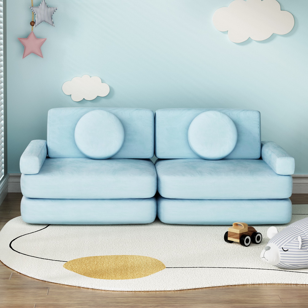 Artiss Sofa Bed 2 Seater Couch Kid Play DIY Modular Lounge Chaise Suite Velvet - Image 1