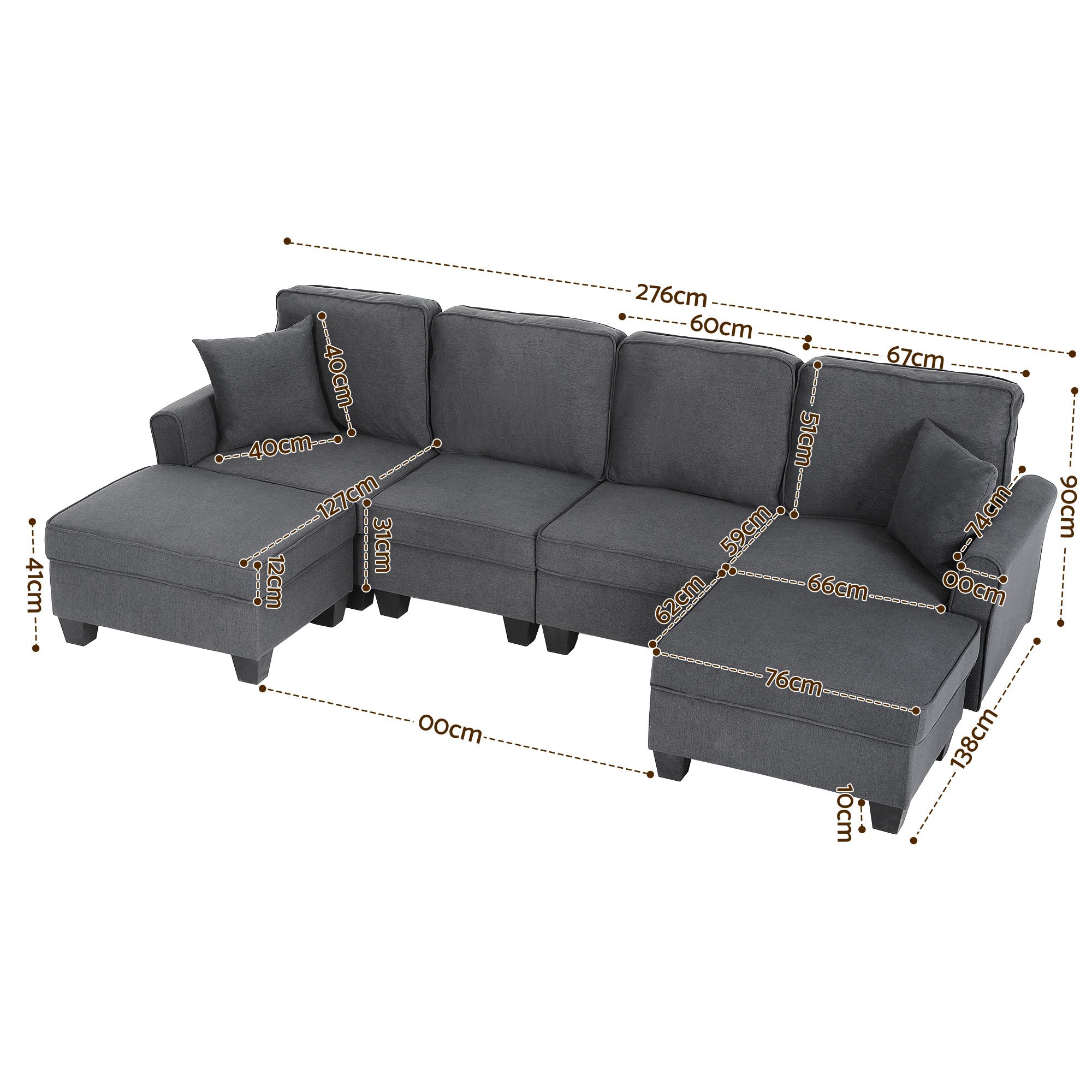 Artiss Modular Sectional U Shaped Storage Sofa Couches for Living Room Grey - Image 2