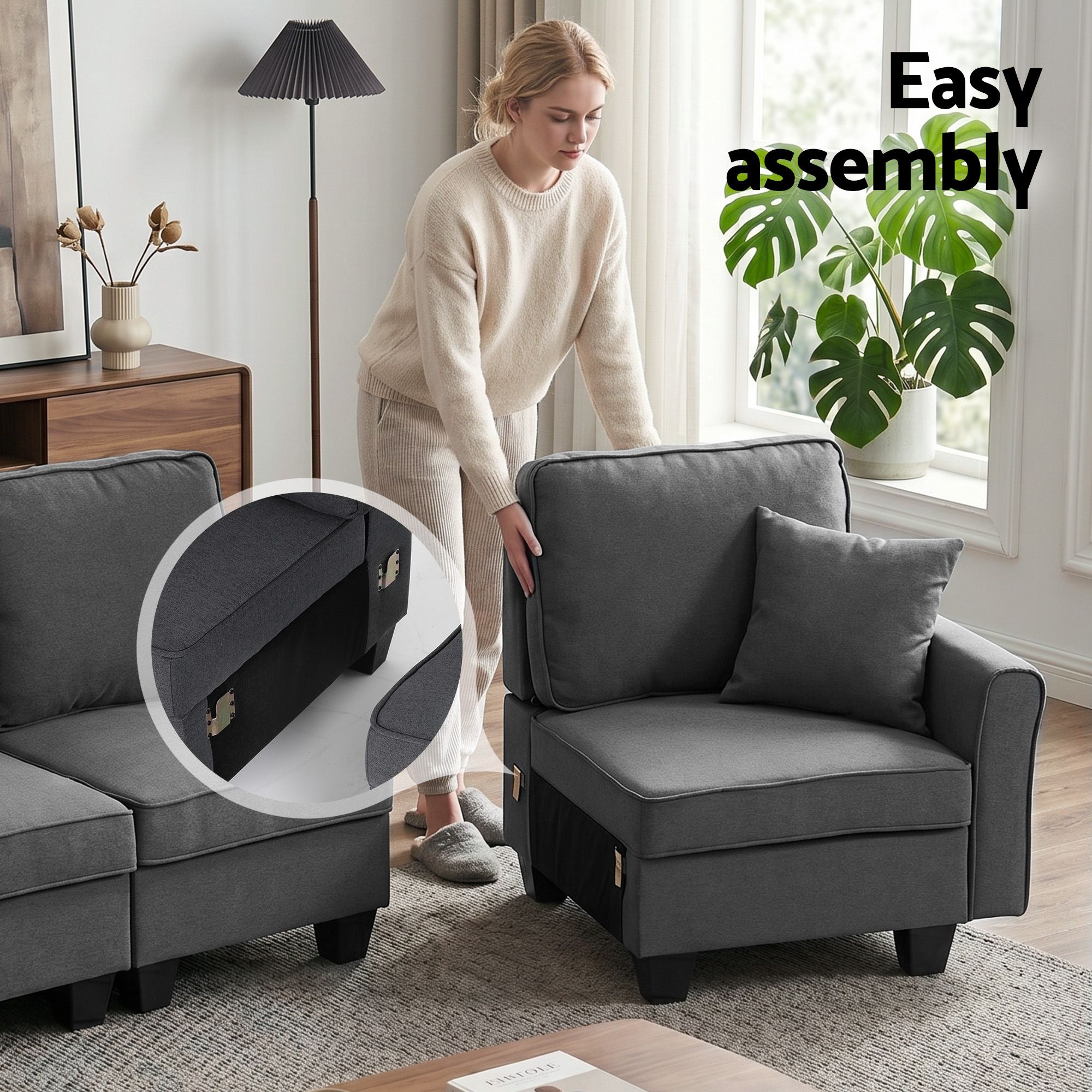 Artiss Modular Sectional U Shaped Storage Sofa Couches for Living Room Grey - Image 4