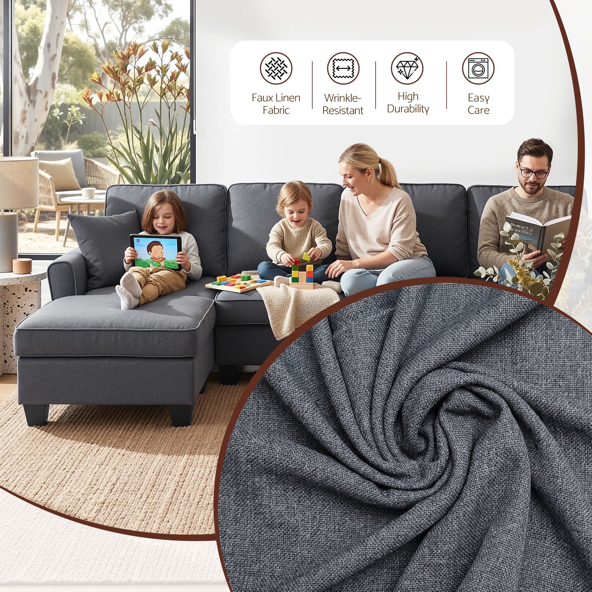 Artiss Modular Sectional U Shaped Storage Sofa Couches for Living Room Grey - Image 7