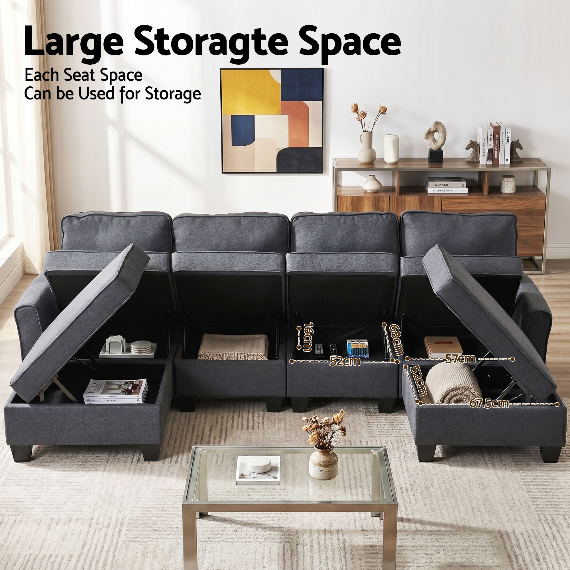 Artiss Modular Sectional U Shaped Storage Sofa Couches for Living Room Grey - Image 8