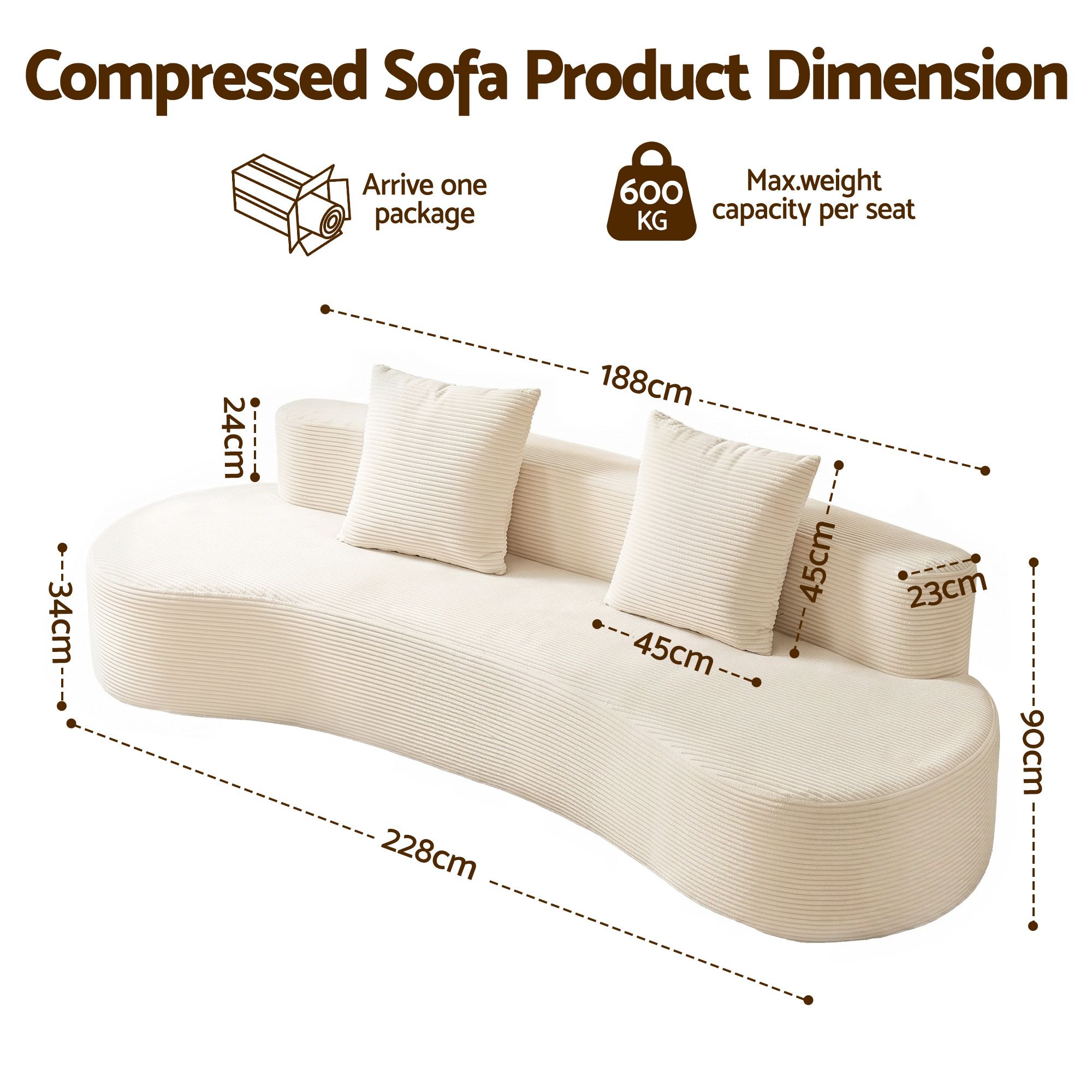 Artiss 228cm Modular Sofa Bed Sectional Boneless Couches for Living Room No Assembly Required - Image 2