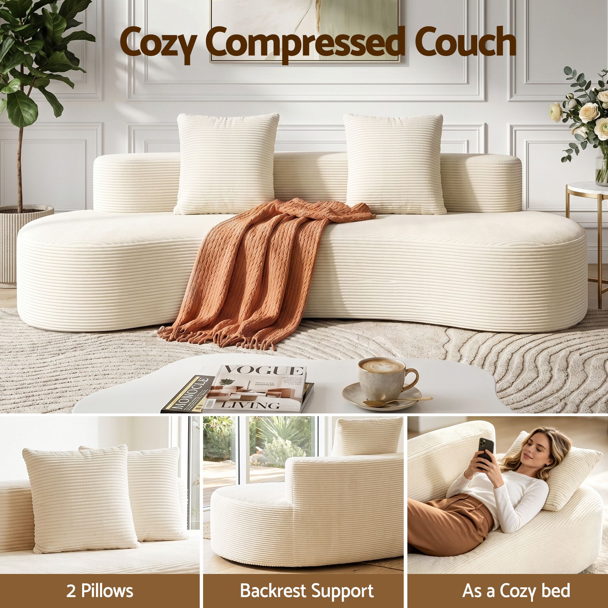 Artiss 228cm Modular Sofa Bed Sectional Boneless Couches for Living Room No Assembly Required - Image 6