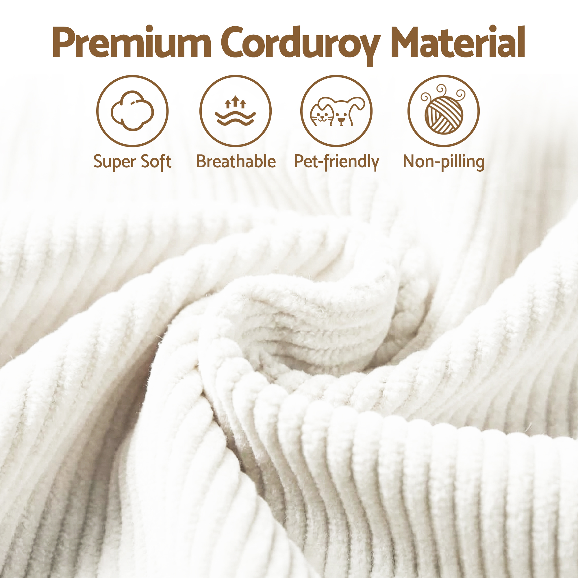 Artiss 3 Seater Modular Sofa Bed Sectional Boneless Couches for Living Room Corduroy Compressed Sofa White - Image 5