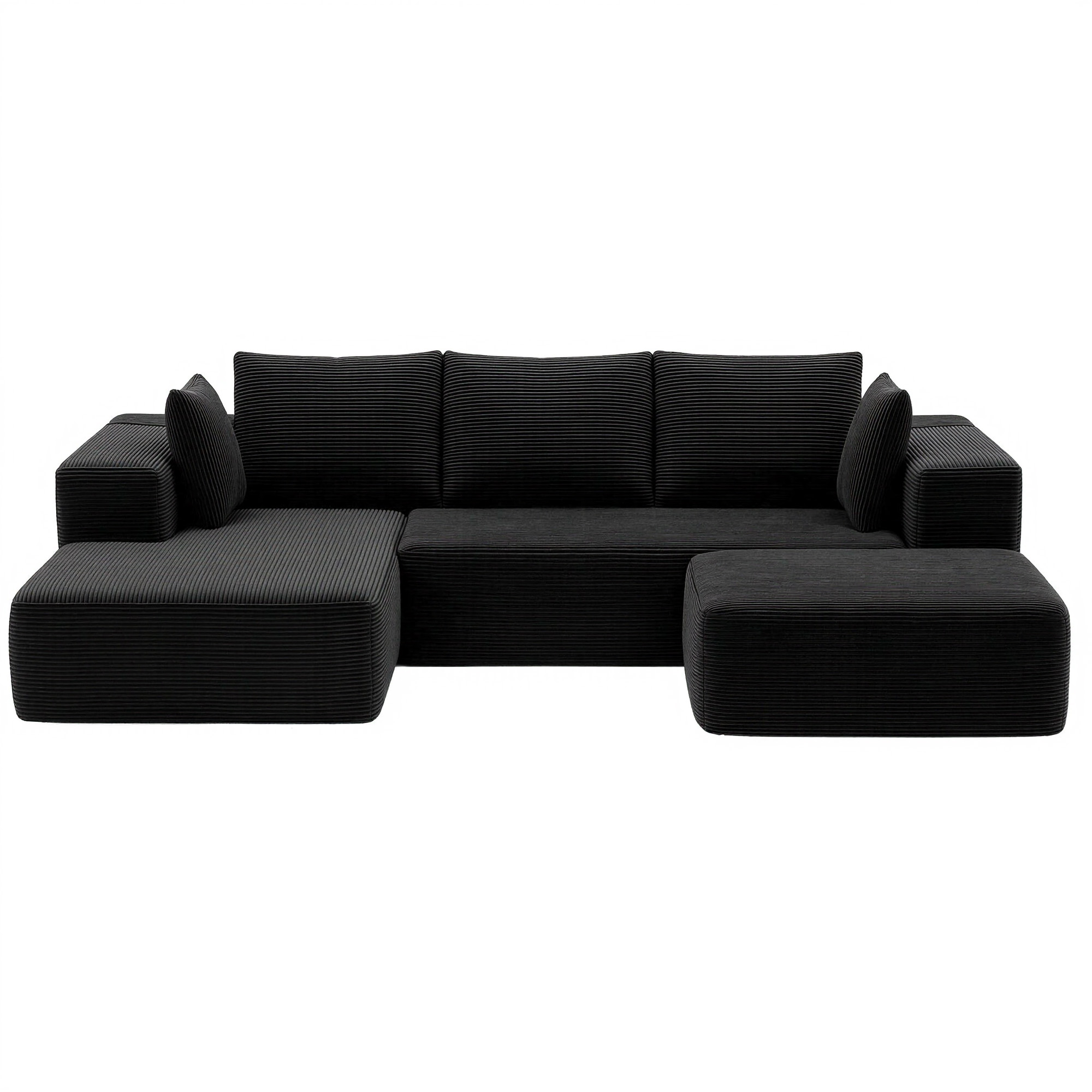 Artiss Modular Sofa Bed with Ottoman Sectional Boneless Couches for Living Room Corduroy Compressed Sofa Black - Image 3