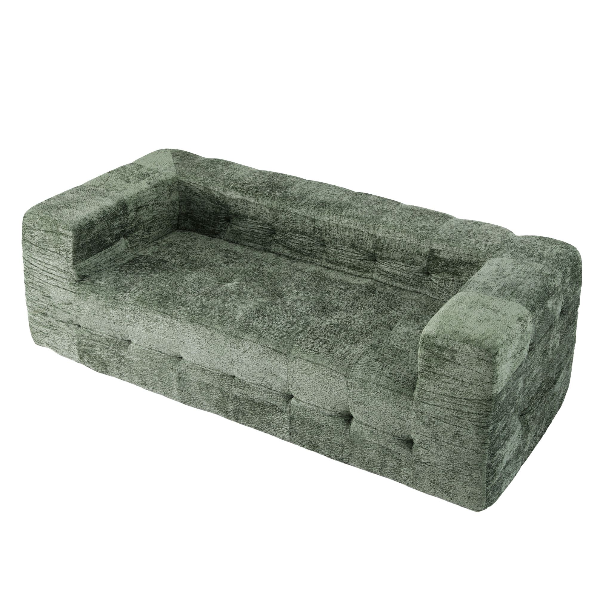 Artiss Comfort Boneless Sofa for Living Room Green Luxury Chenille - Image 1