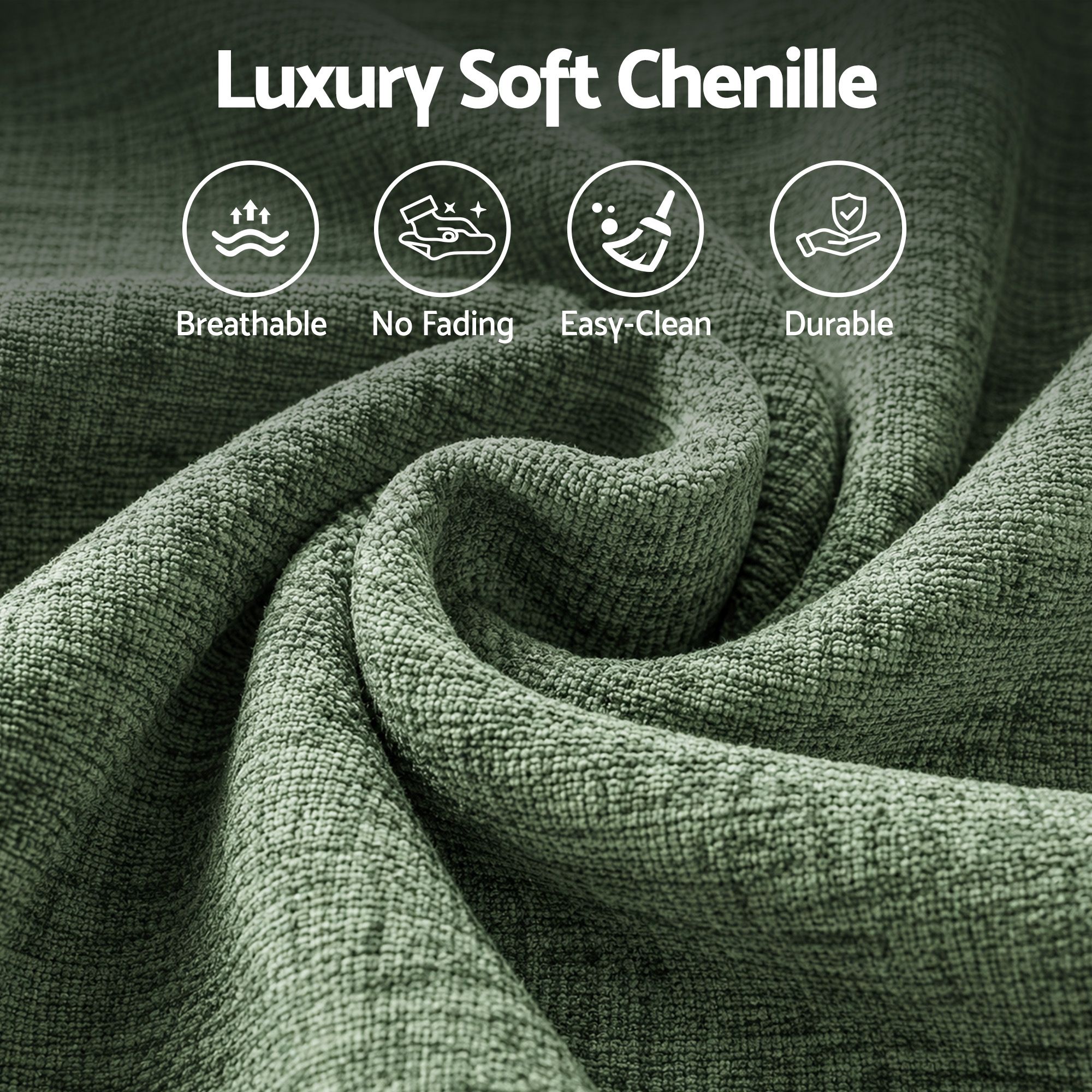 Artiss Comfort Boneless Sofa for Living Room Green Luxury Chenille - Image 5