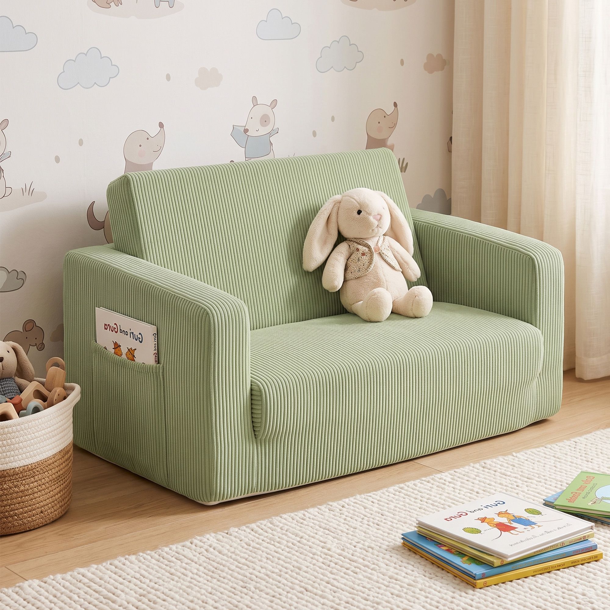 Artiss 2-in-1 Sofa Foam Couch with Side Pocket Light Green - Image 1