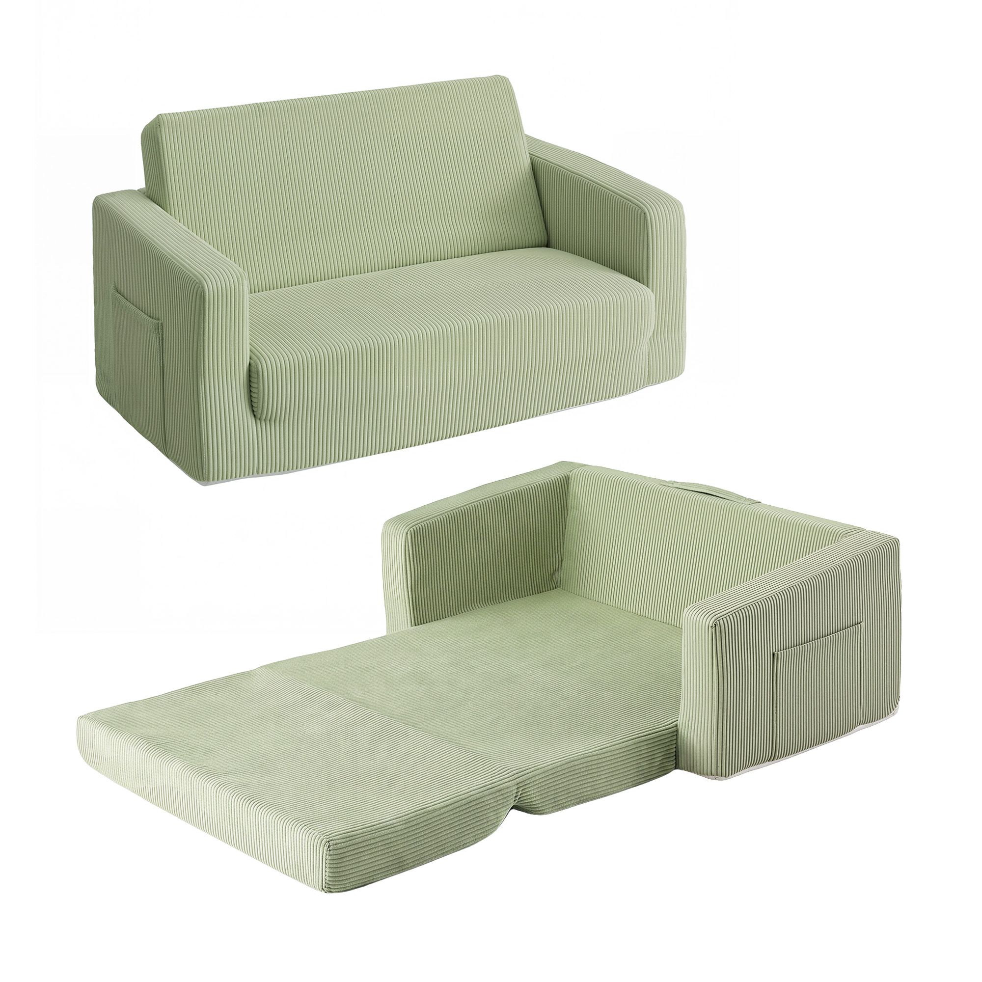 Artiss 2-in-1 Sofa Foam Couch with Side Pocket Light Green - Image 2