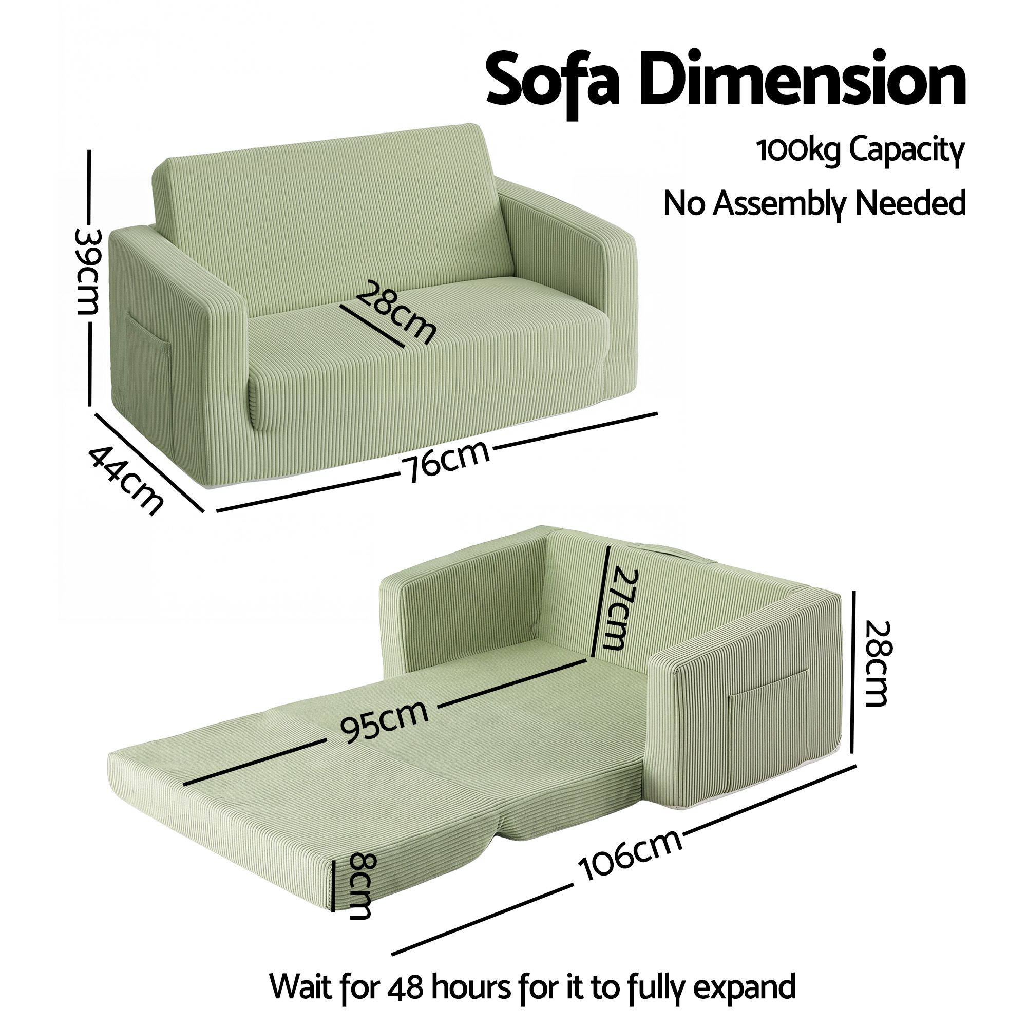 Artiss 2-in-1 Sofa Foam Couch with Side Pocket Light Green - Image 3