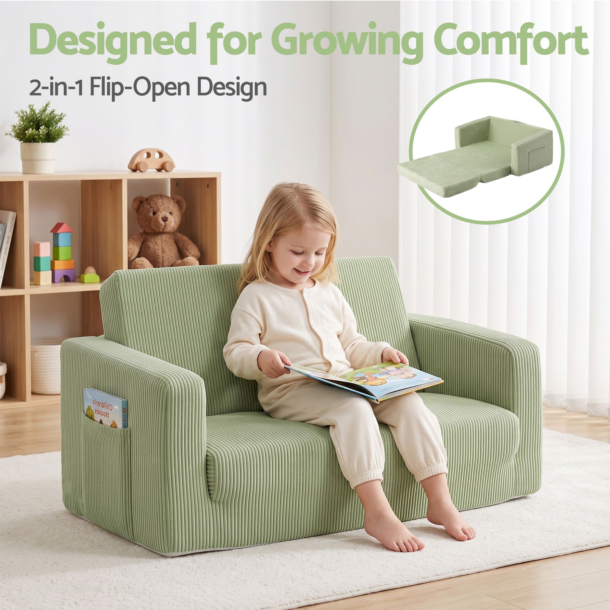 Artiss 2-in-1 Sofa Foam Couch with Side Pocket Light Green - Image 6