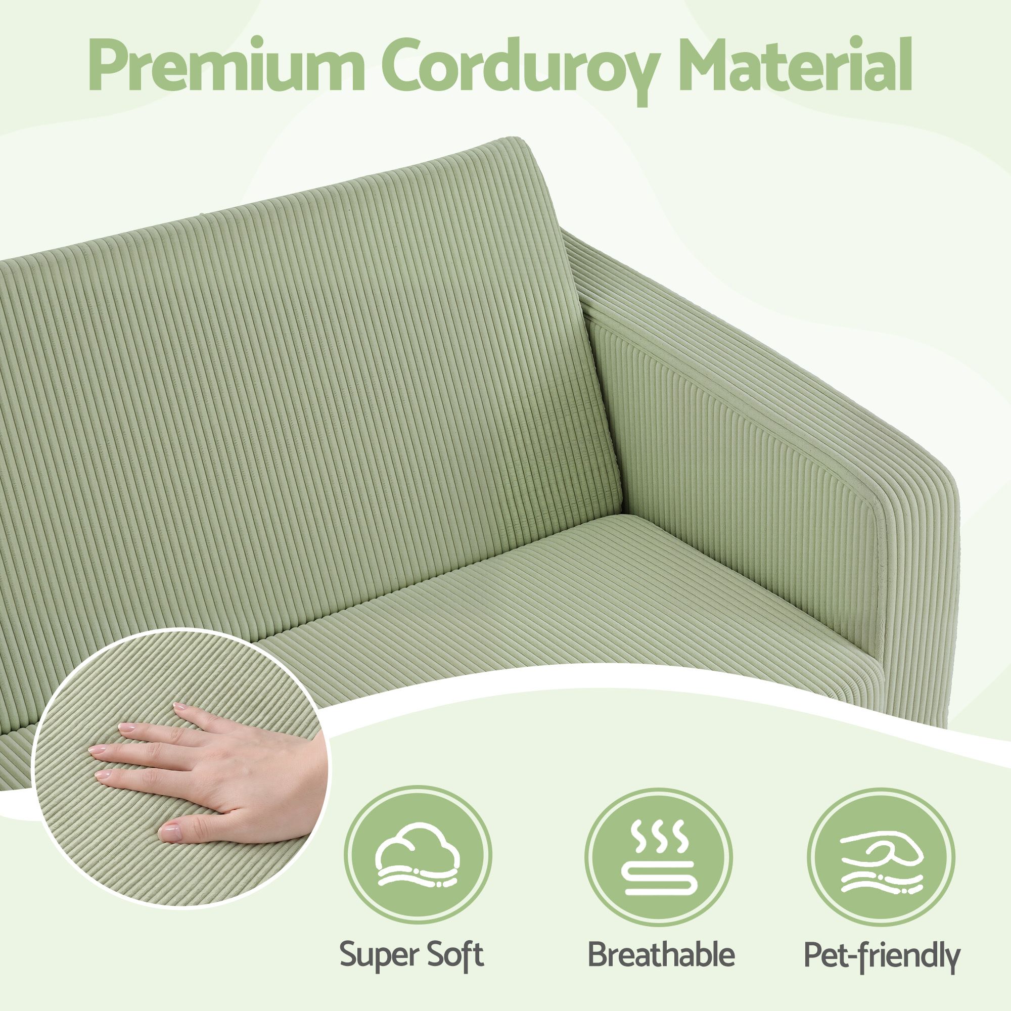 Artiss 2-in-1 Sofa Foam Couch with Side Pocket Light Green - Image 7