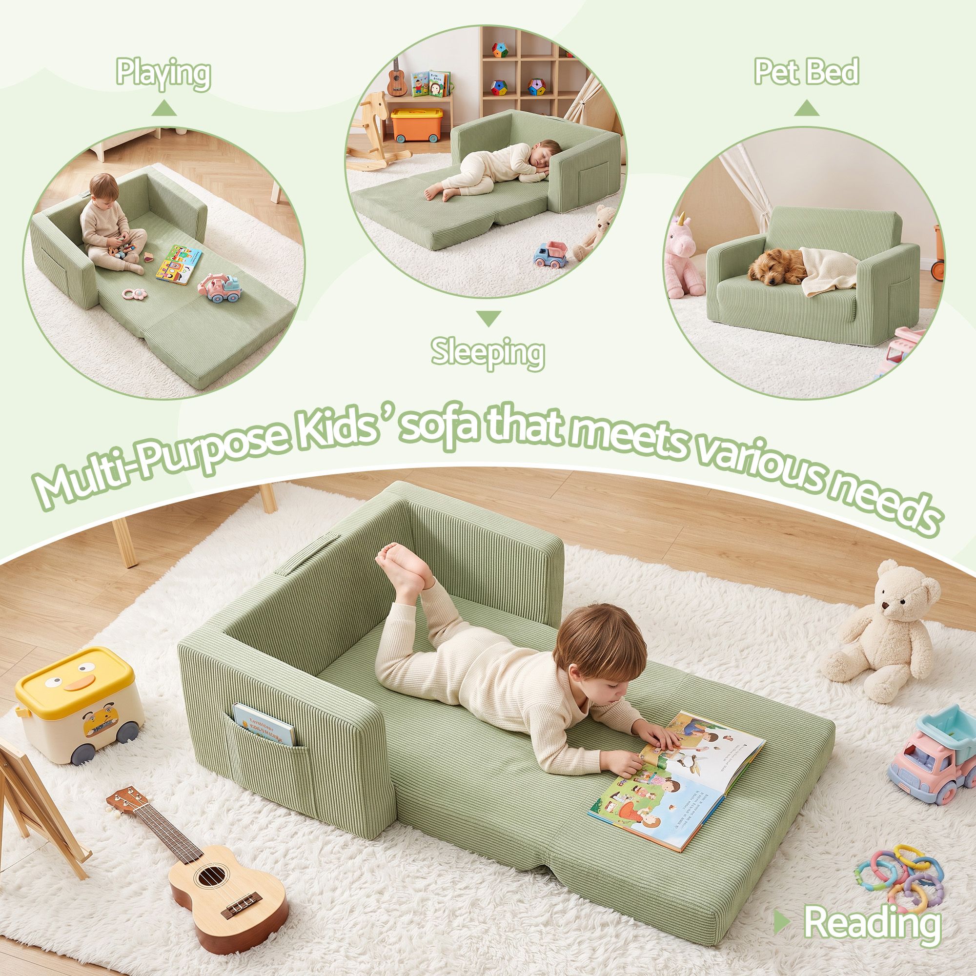 Artiss 2-in-1 Sofa Foam Couch with Side Pocket Light Green - Image 8