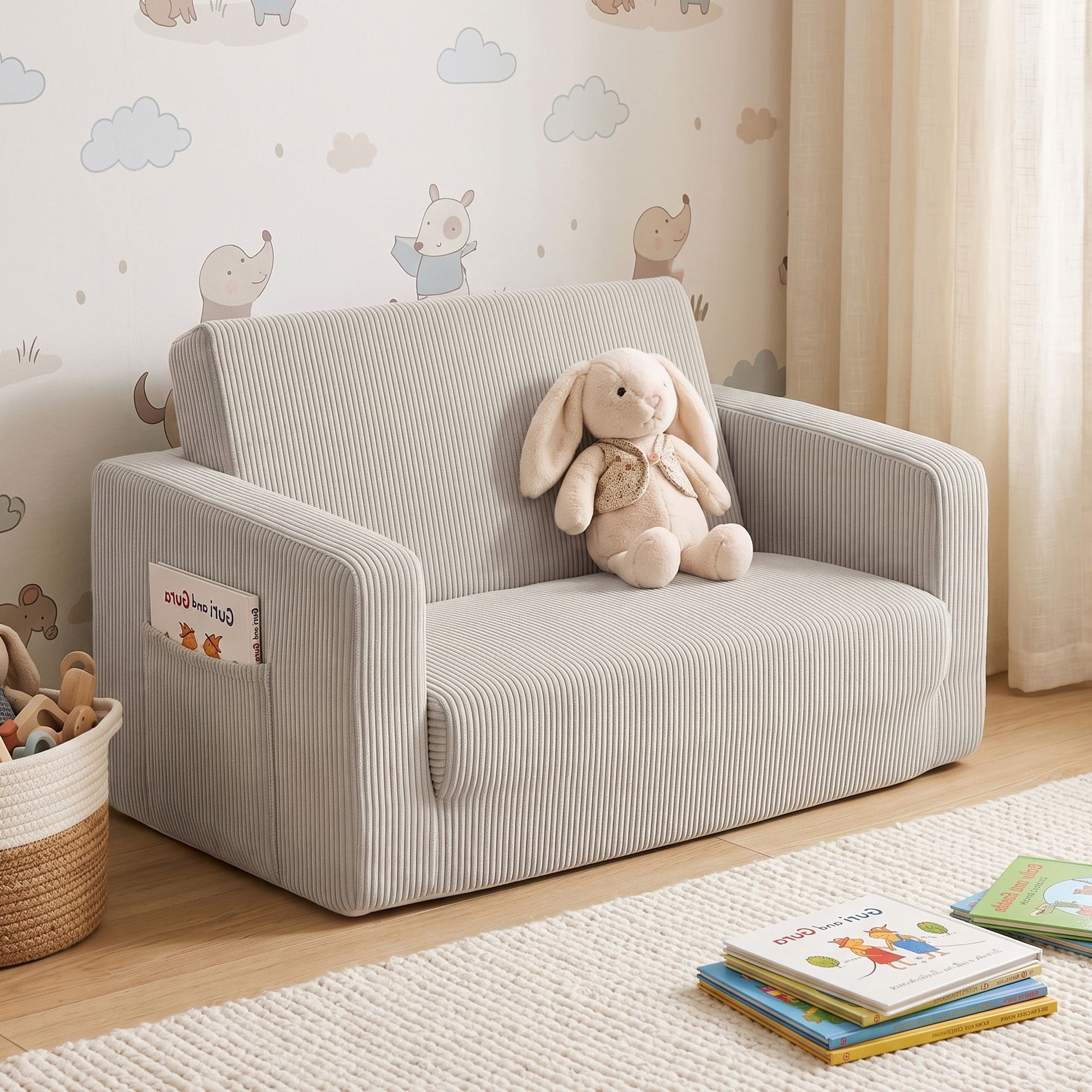 Artiss 2-in-1 Sofa Foam Couch with Side Pocket Light Grey - Image 1