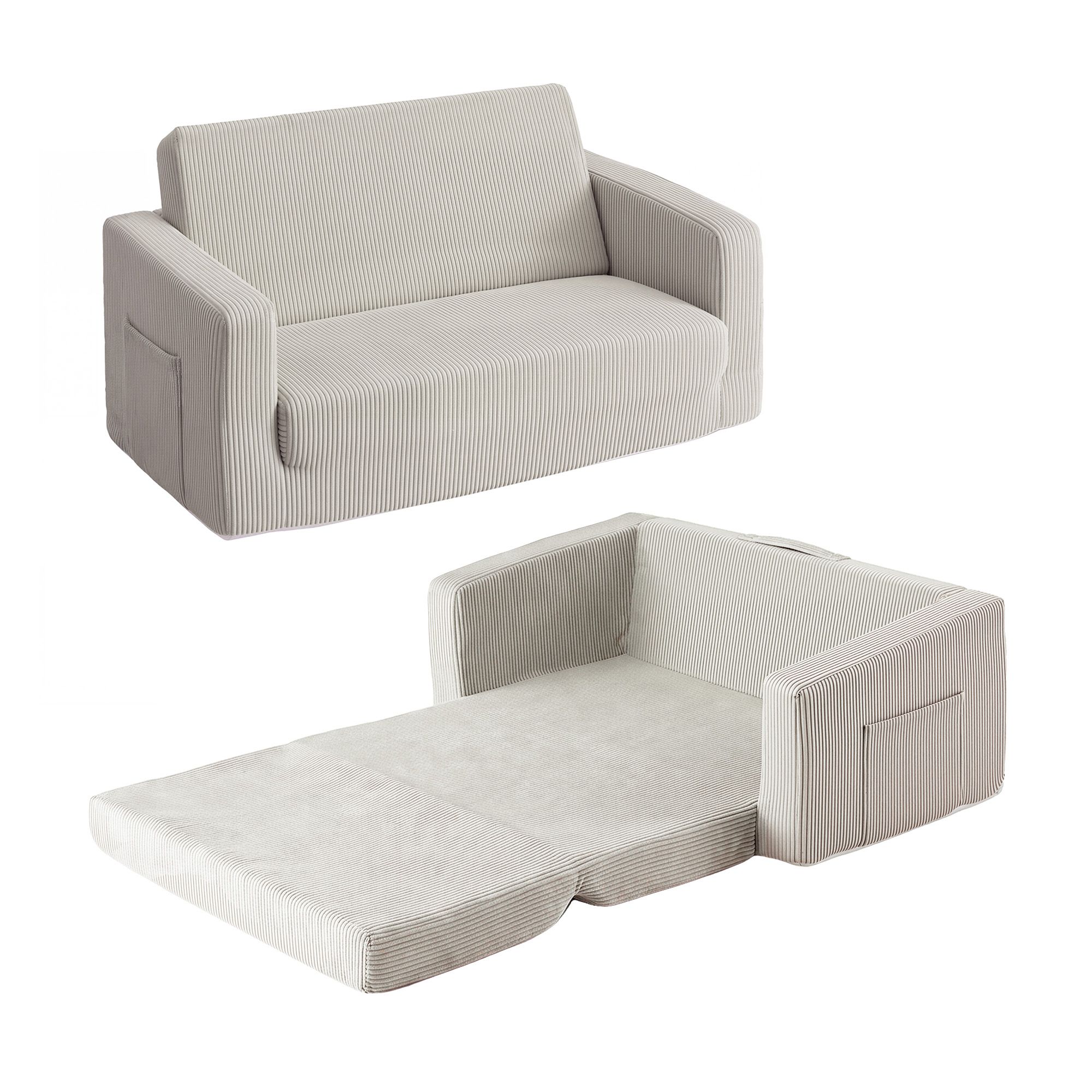 Artiss 2-in-1 Sofa Foam Couch with Side Pocket Light Grey - Image 2