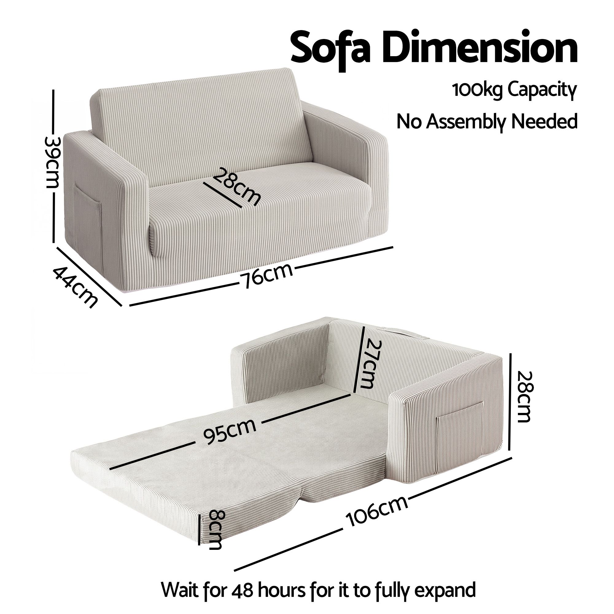 Artiss 2-in-1 Sofa Foam Couch with Side Pocket Light Grey - Image 3