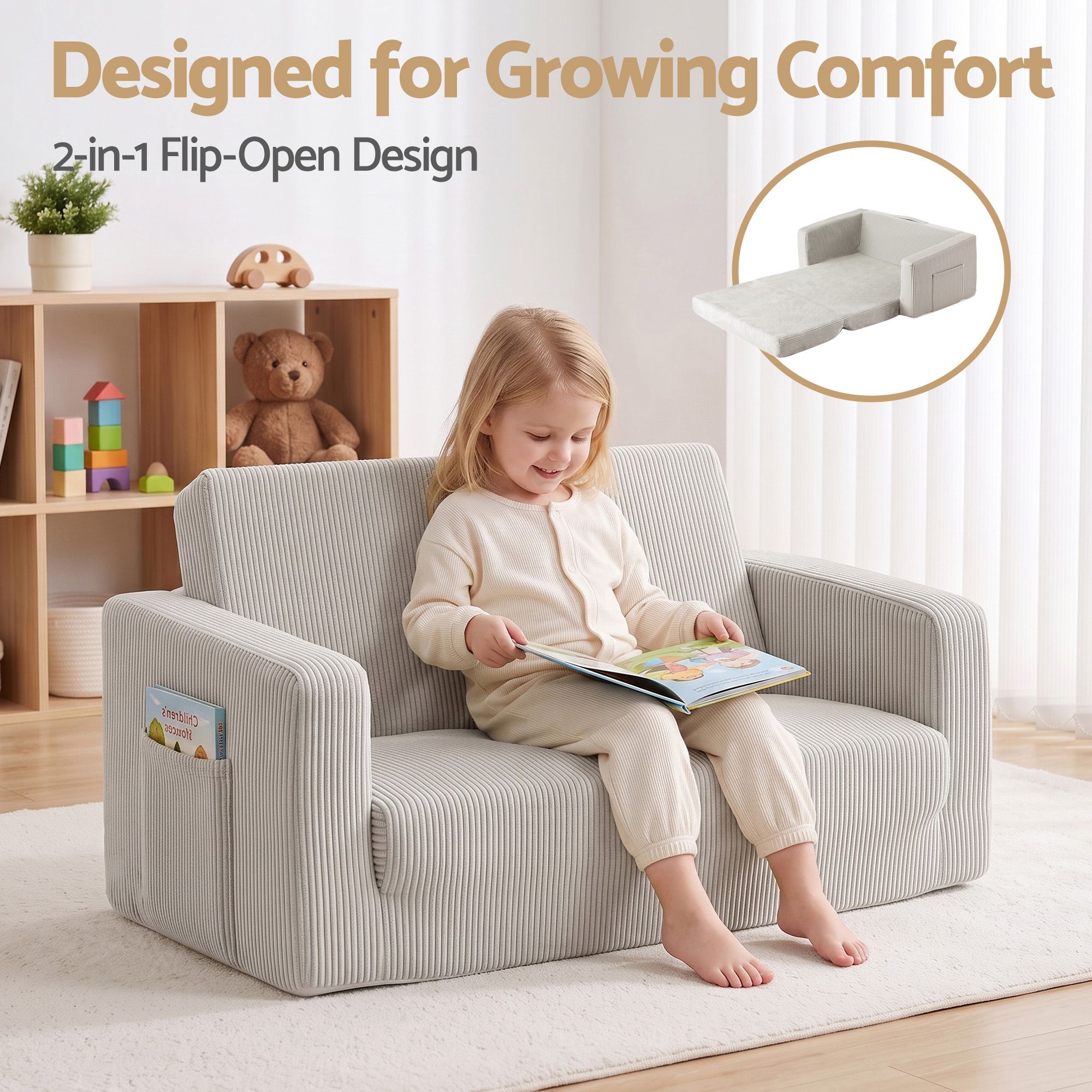 Artiss 2-in-1 Sofa Foam Couch with Side Pocket Light Grey - Image 6