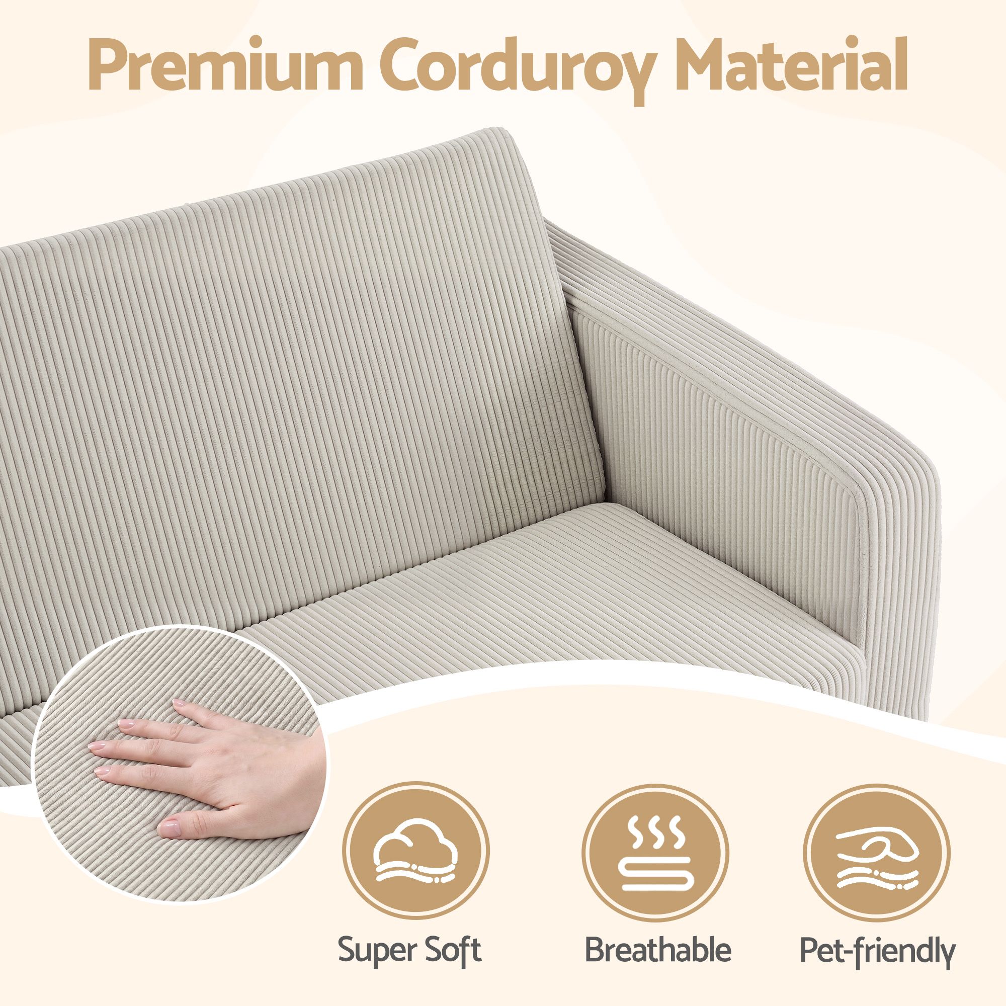 Artiss 2-in-1 Sofa Foam Couch with Side Pocket Light Grey - Image 7