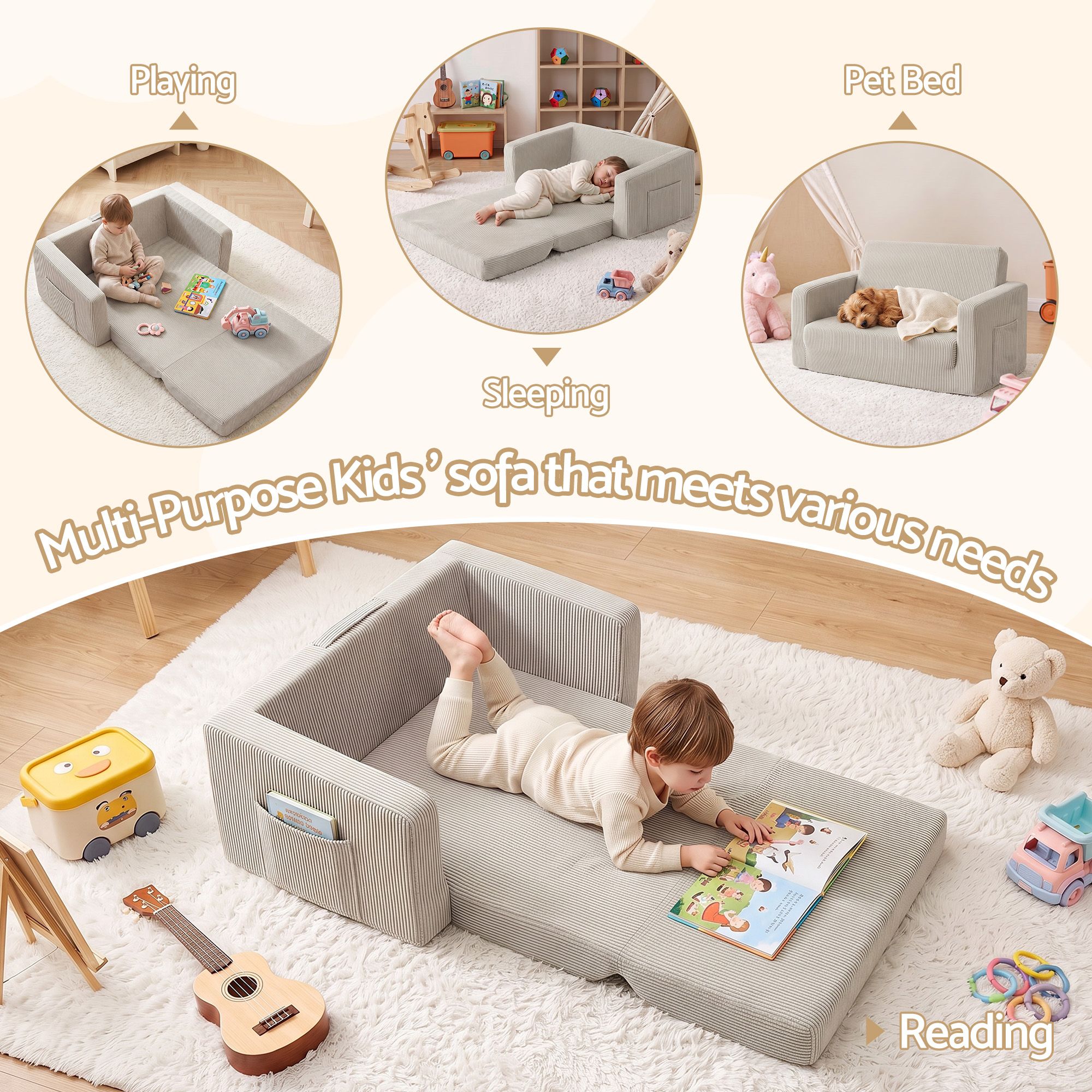 Artiss 2-in-1 Sofa Foam Couch with Side Pocket Light Grey - Image 8