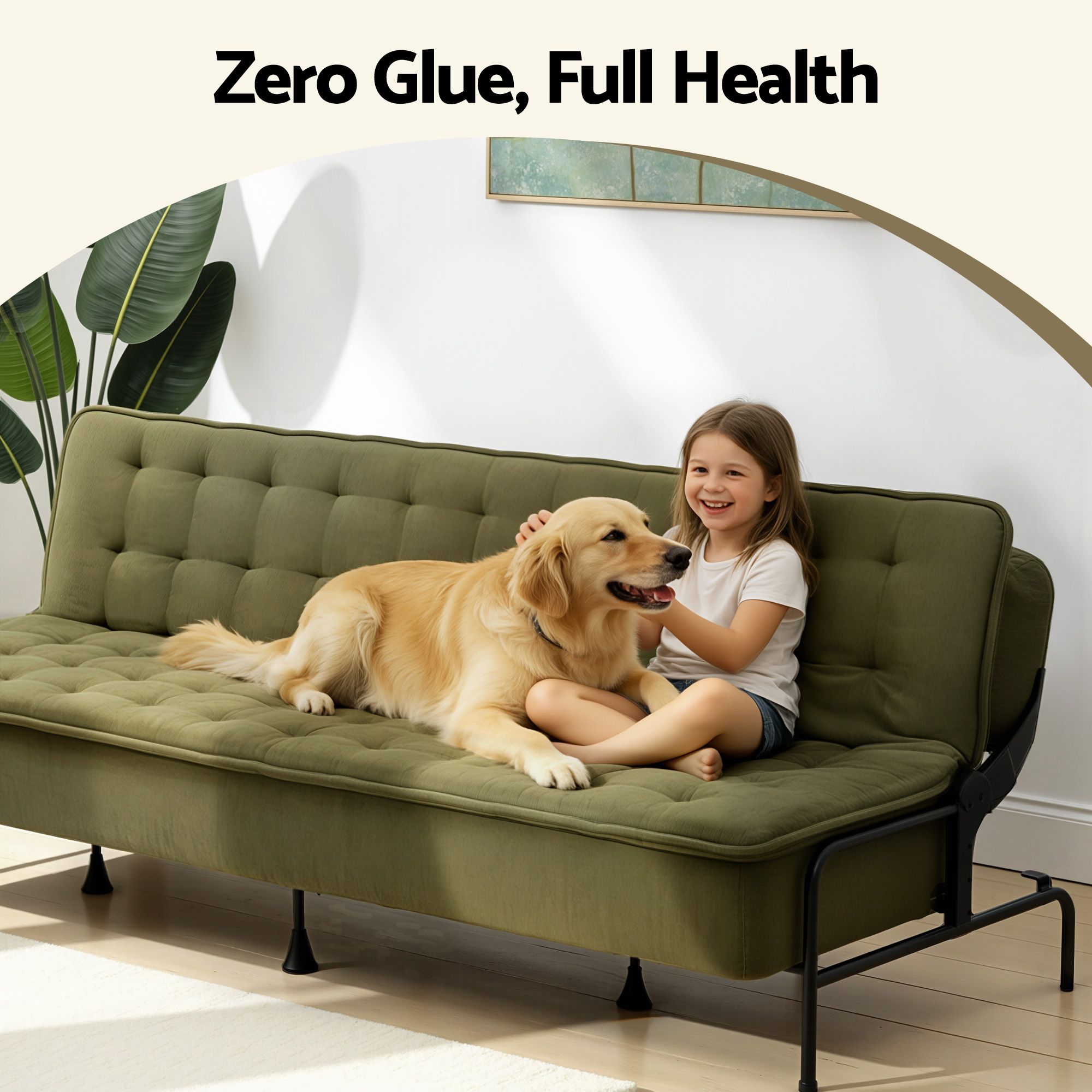 Artiss Sofa Bed, 1.9m 3-Seater Soft Innerspring Adjustable Couch Futon Chair for Apartment Dorm Living Room Office Study Bedroom, Green - Image 7