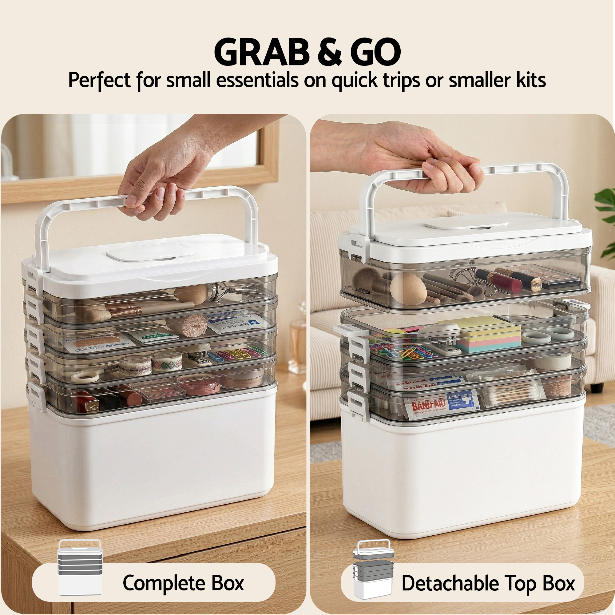 Artiss 5 Tier Portable Storage Box Detachable with Handles Plastic Clear - Image 5