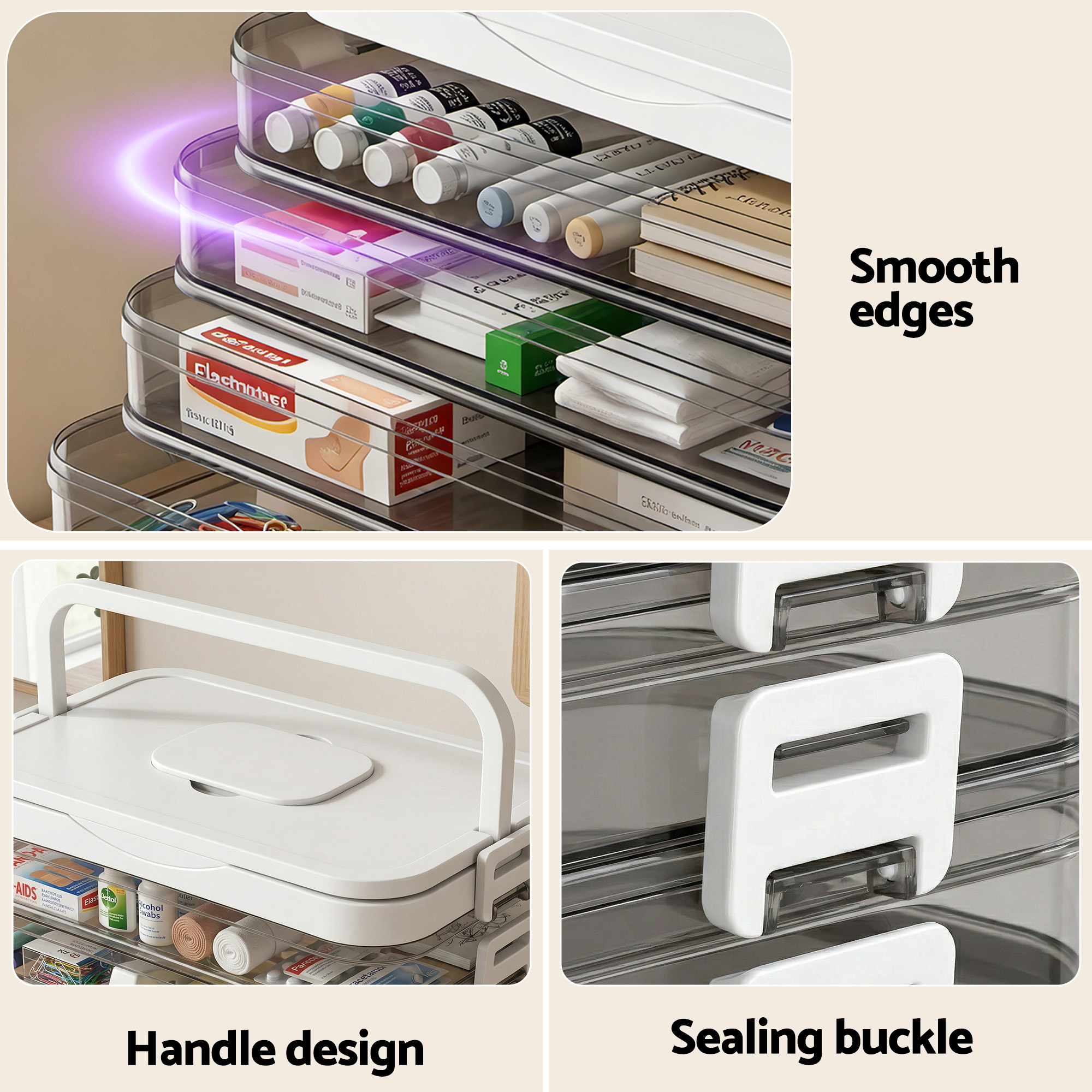 Artiss 5 Tier Portable Storage Box Detachable with Handles Plastic Clear - Image 6