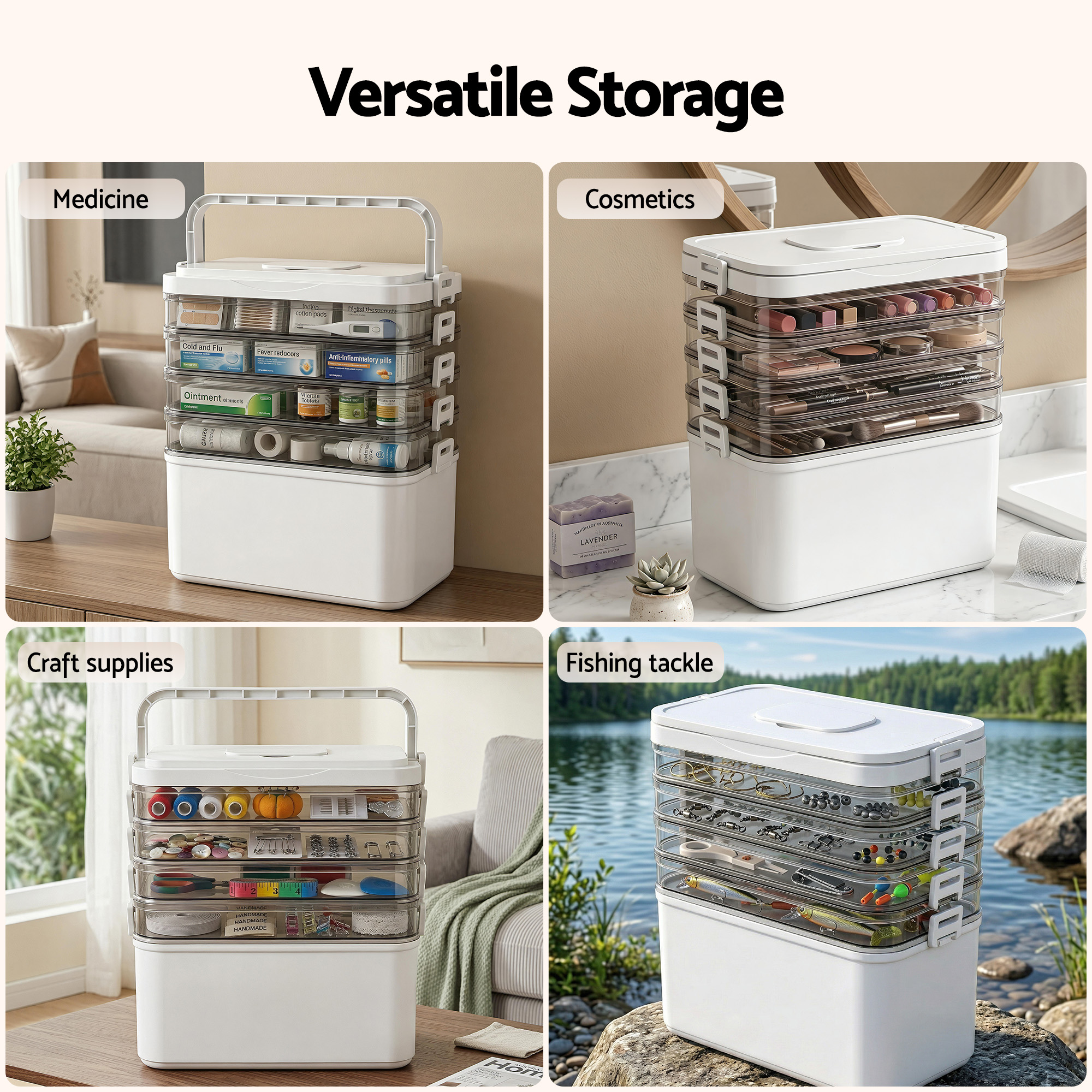 Artiss 5 Tier Portable Storage Box Detachable with Handles Plastic Clear - Image 7