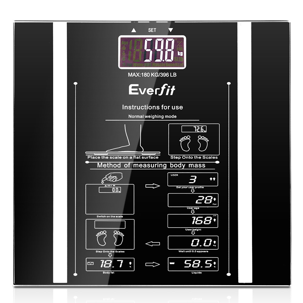 Everfit Body Fat Bathroom Scale Weighing Water Body Fat Gym 180KG - Image 1