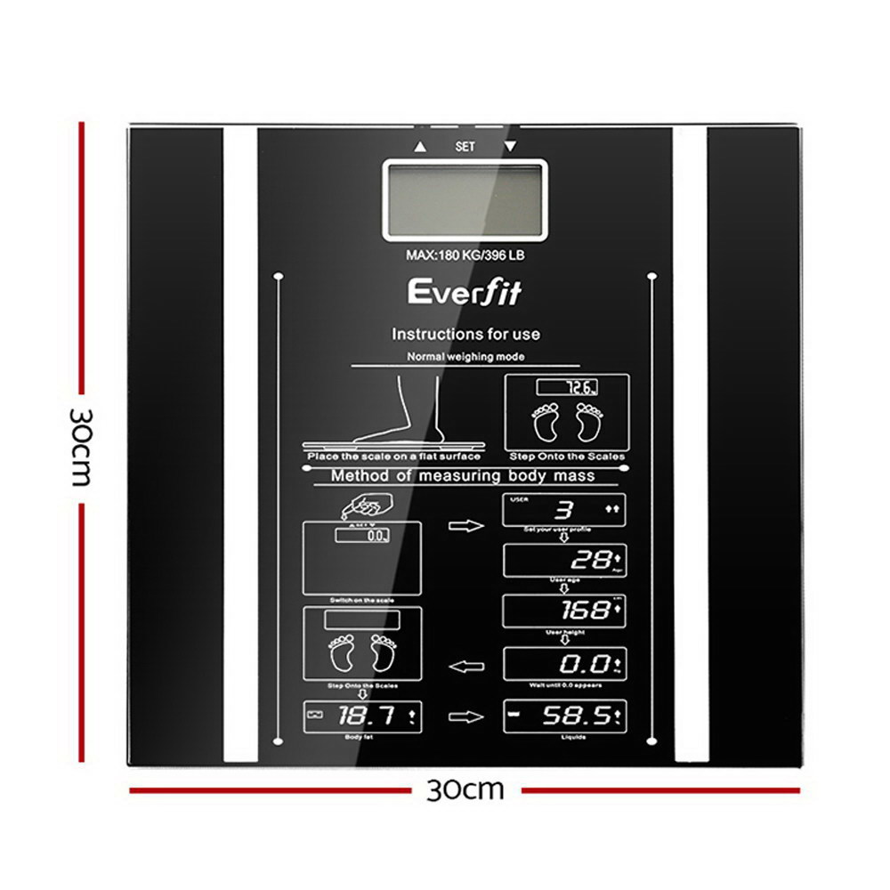 Everfit Body Fat Bathroom Scale Weighing Water Body Fat Gym 180KG - Image 2