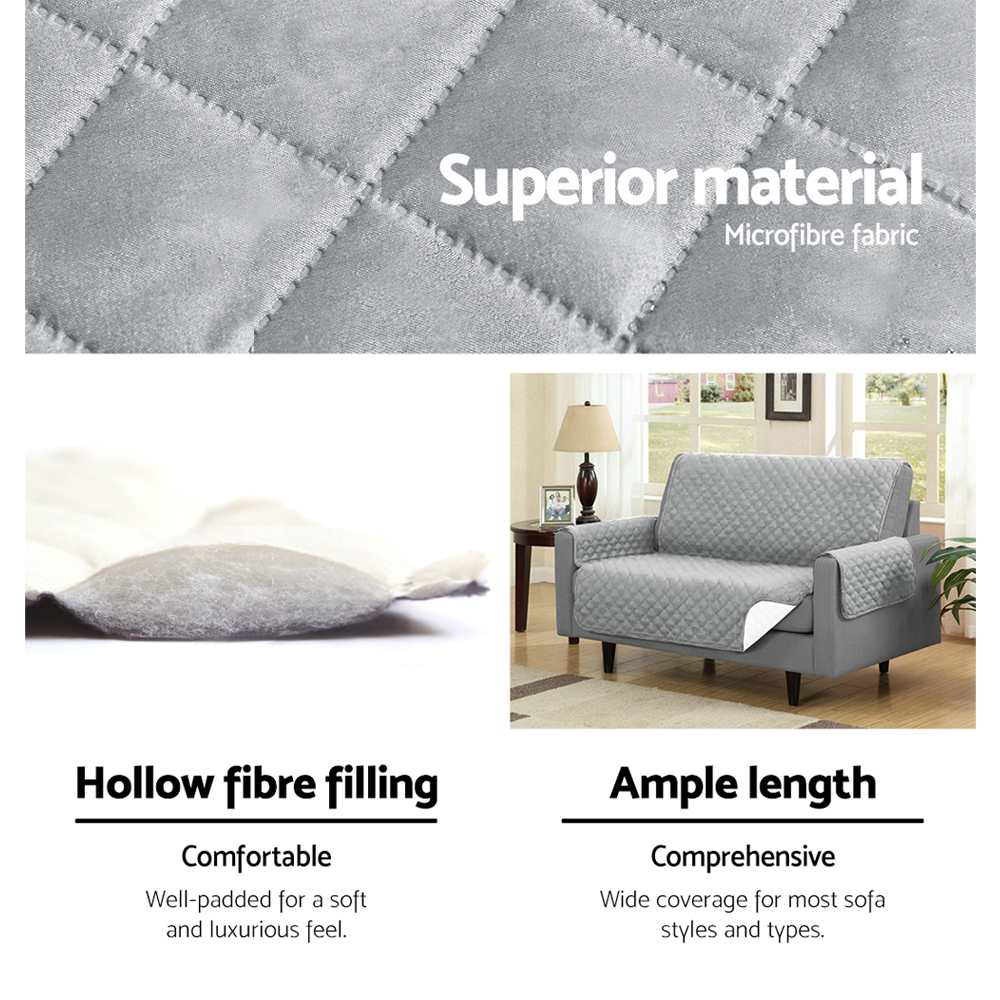 Artiss Sofa Cover Couch Covers 3 Seater Quilted Grey - Image 4