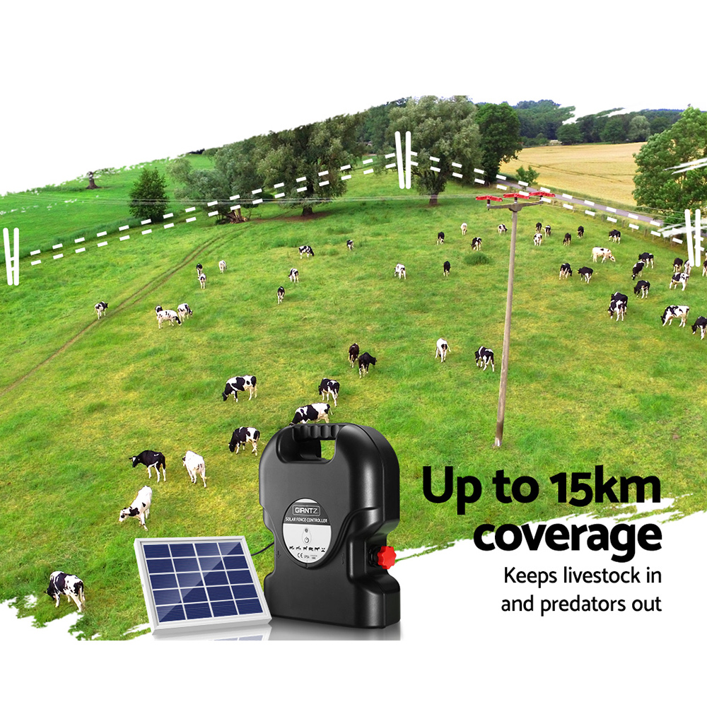 Giantz Fence Energiser 15KM Solar Powered 0.8J Electric - Image 6