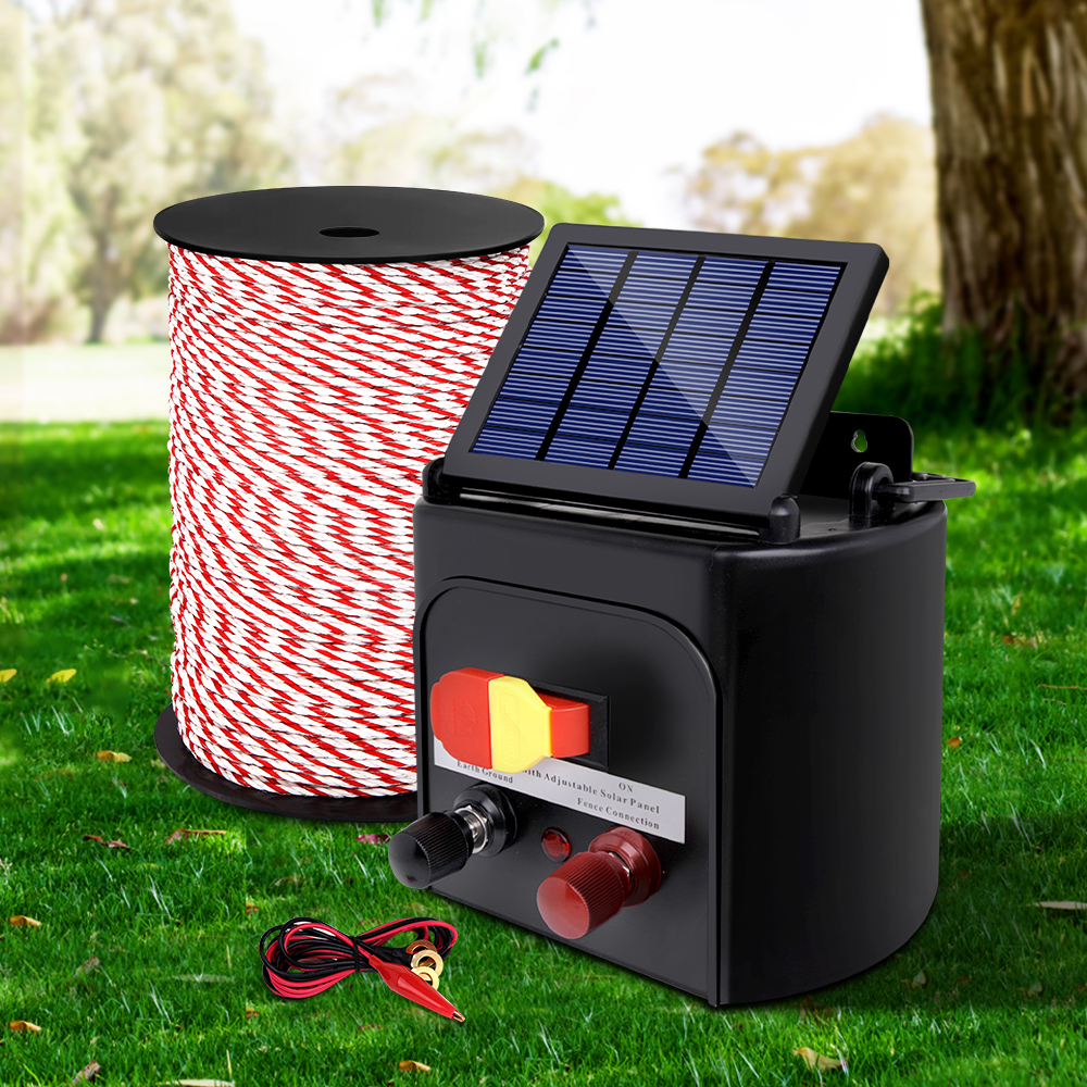 Giantz Fence Energiser 3KM Solar Powered Electric 500M Poly Rope - Image 1