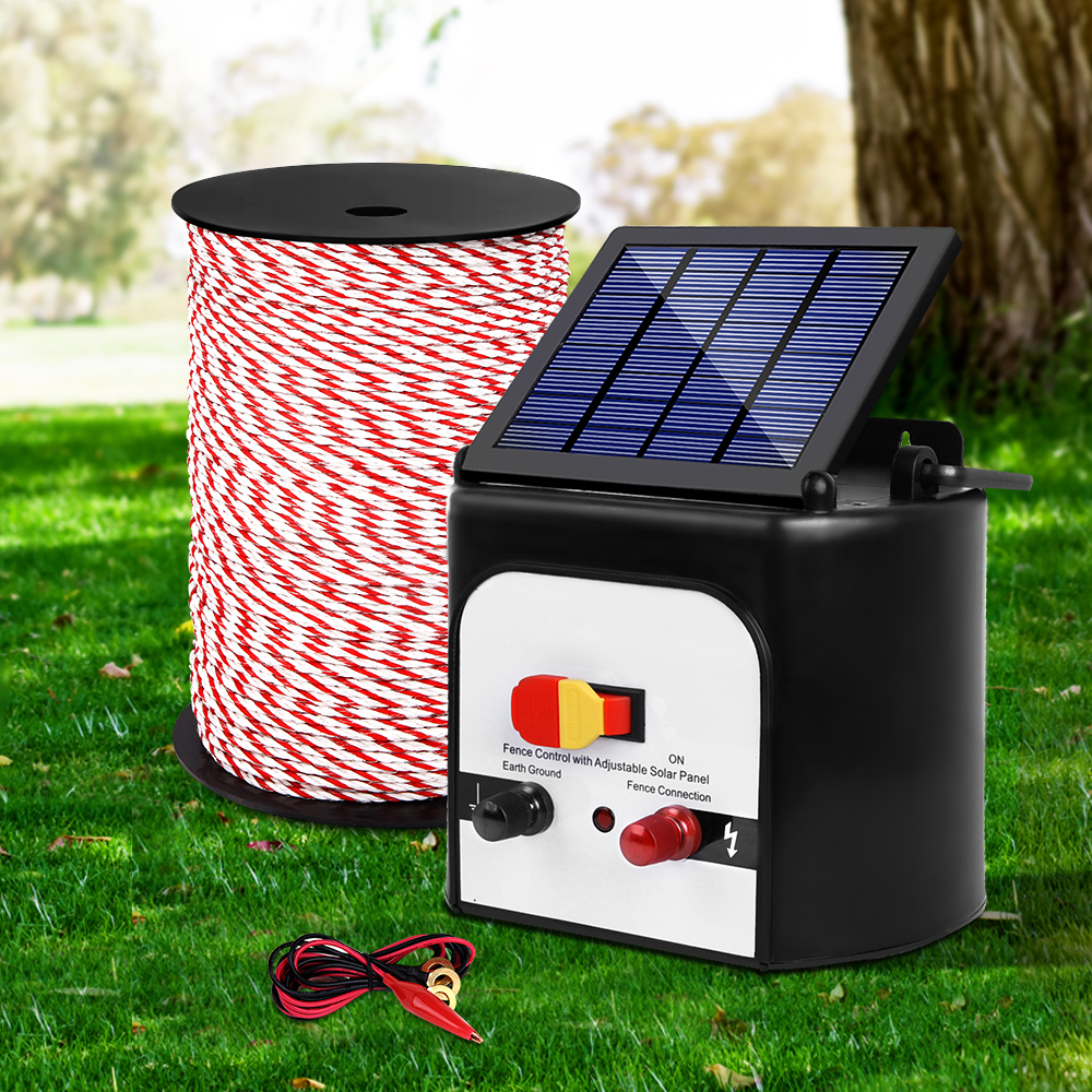 Giantz Fence Energiser 8KM Solar Powered Electric 500M Poly Rope - Image 1